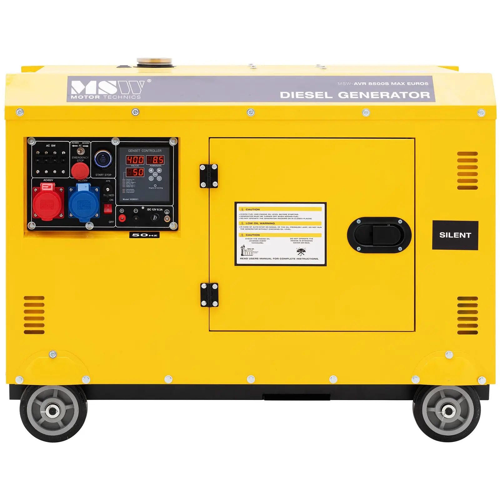 Groupe électrogène diesel - 7220 / 8500 W - 30 L - 240/400 V - mobile - AVR - Euro 5 (Poignées de transport: Oui)