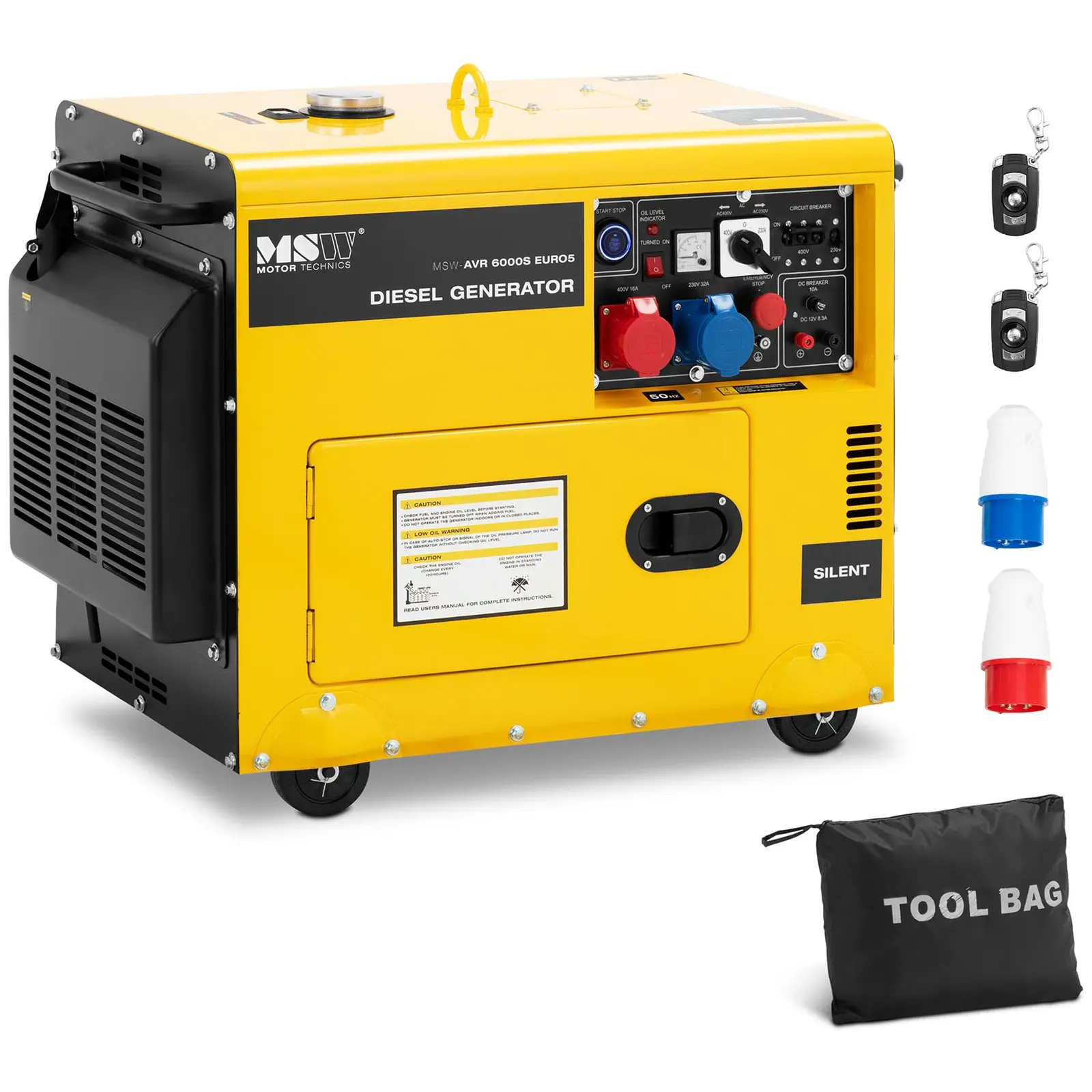 Generator diesel - 5100 / 6000 W - 16 L - 240/400 V - mobil - AVR - Euro 5