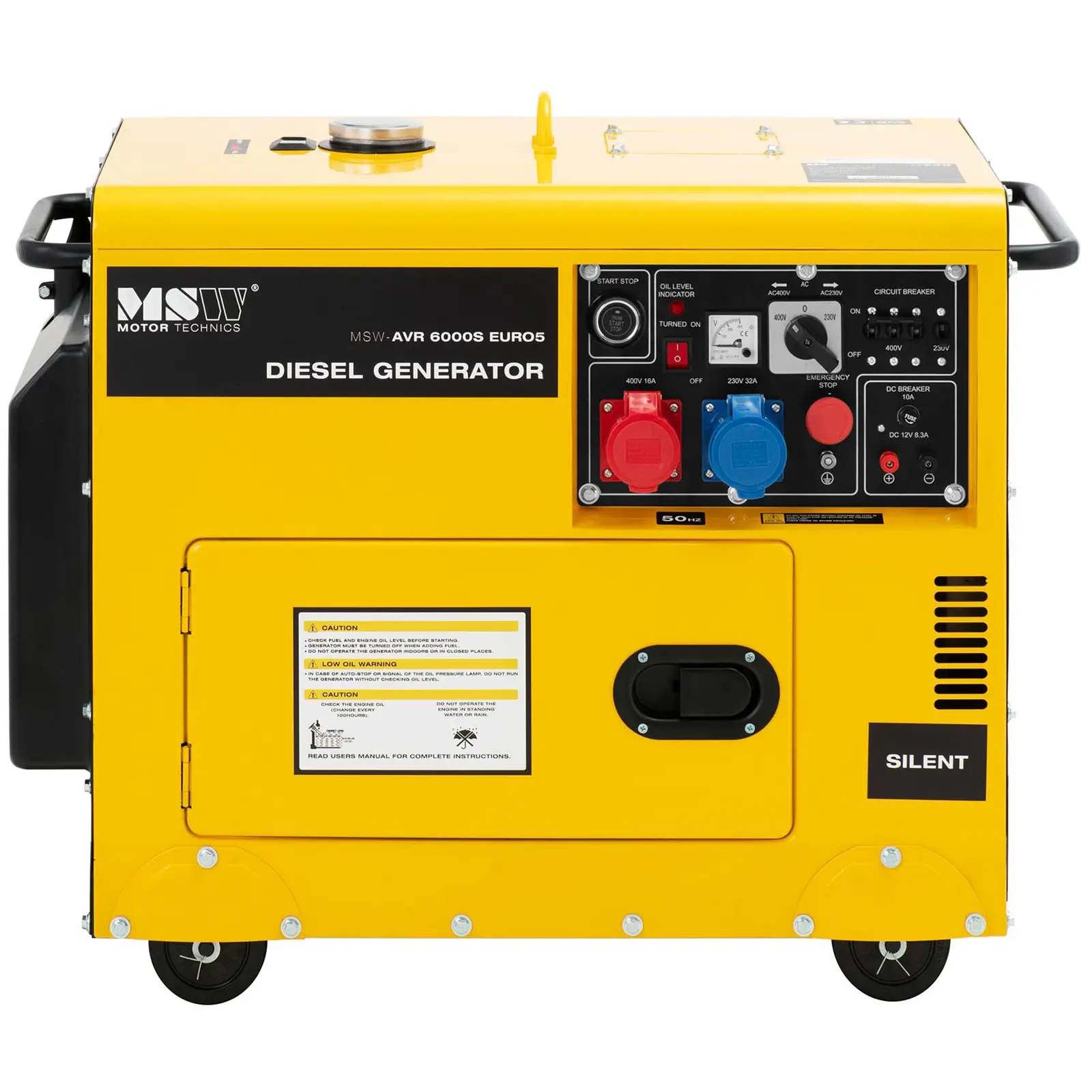 Groupe électrogène diesel - 5100 / 6000 W - 16 L - 240/400 V - mobile - AVR - Euro 5 (Puissance nominale de sortie CC: 99.6 W)