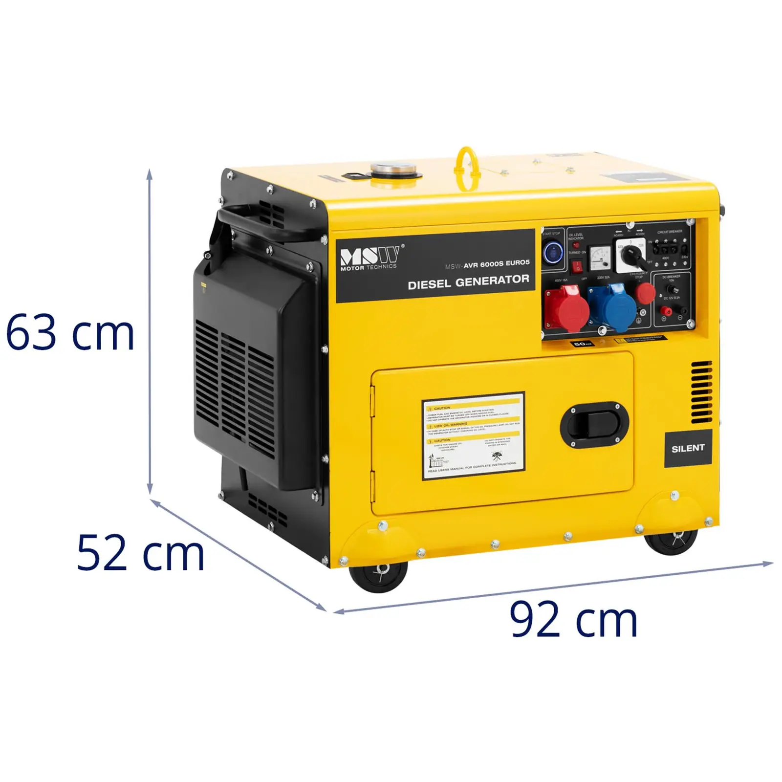 Groupe électrogène diesel - 5100 / 6000 W - 16 L - 240/400 V - mobile - AVR - Euro 5 (Poignées de transport: Oui)