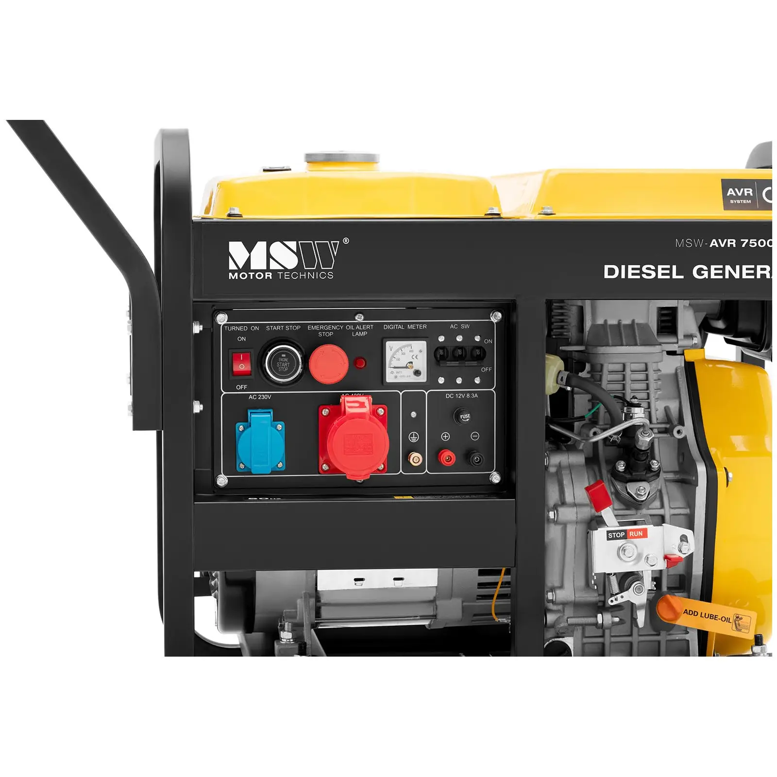 Groupe électrogène diesel - 2500 / 7500 W - 12,5 L - 230/400 V - mobile - AVR - Euro 5 (Sortie 12 V: Oui)