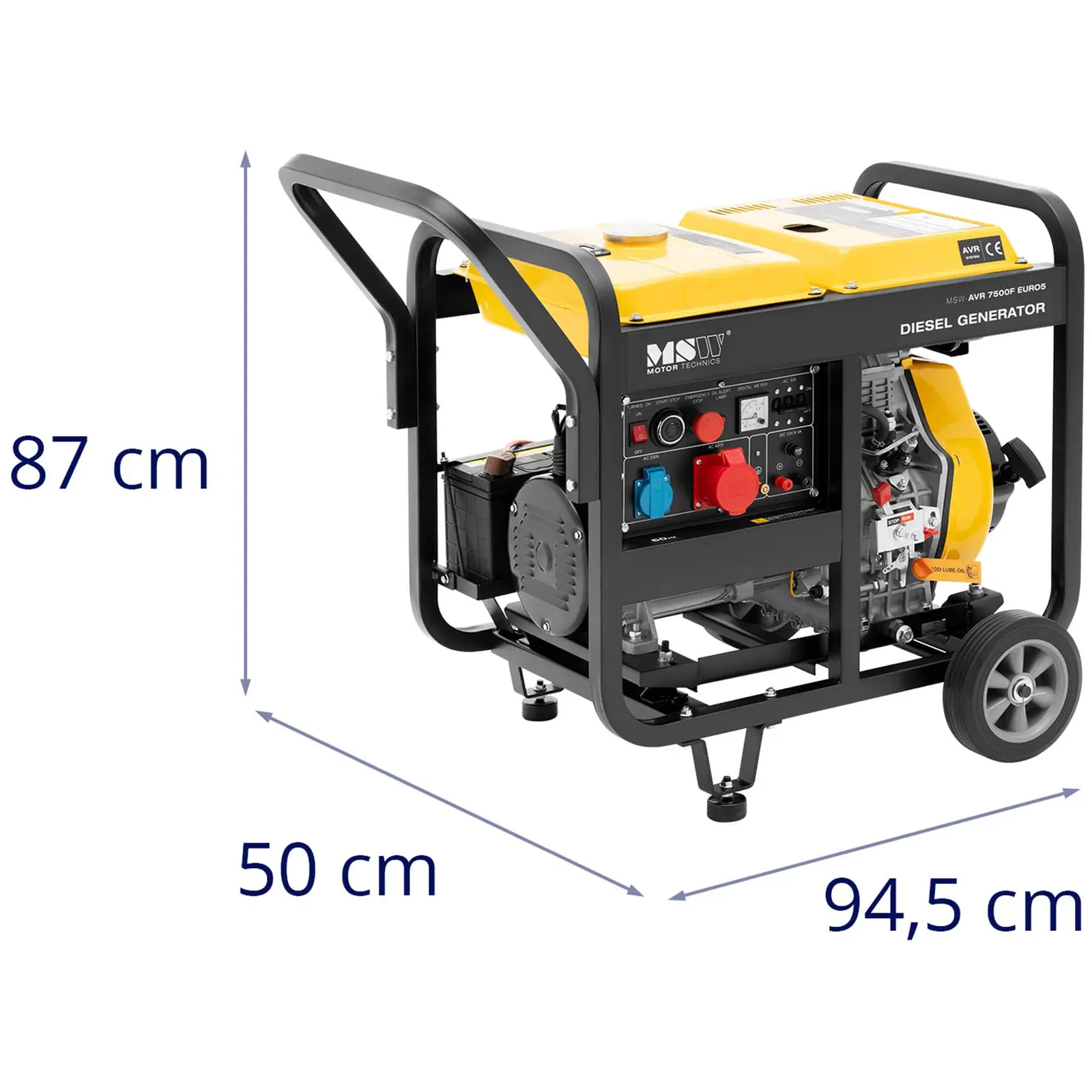 Dizelski generator - 2500 / 7500 W - 12.5 L - 230/400 V - mobilni - AVR - Euro 5