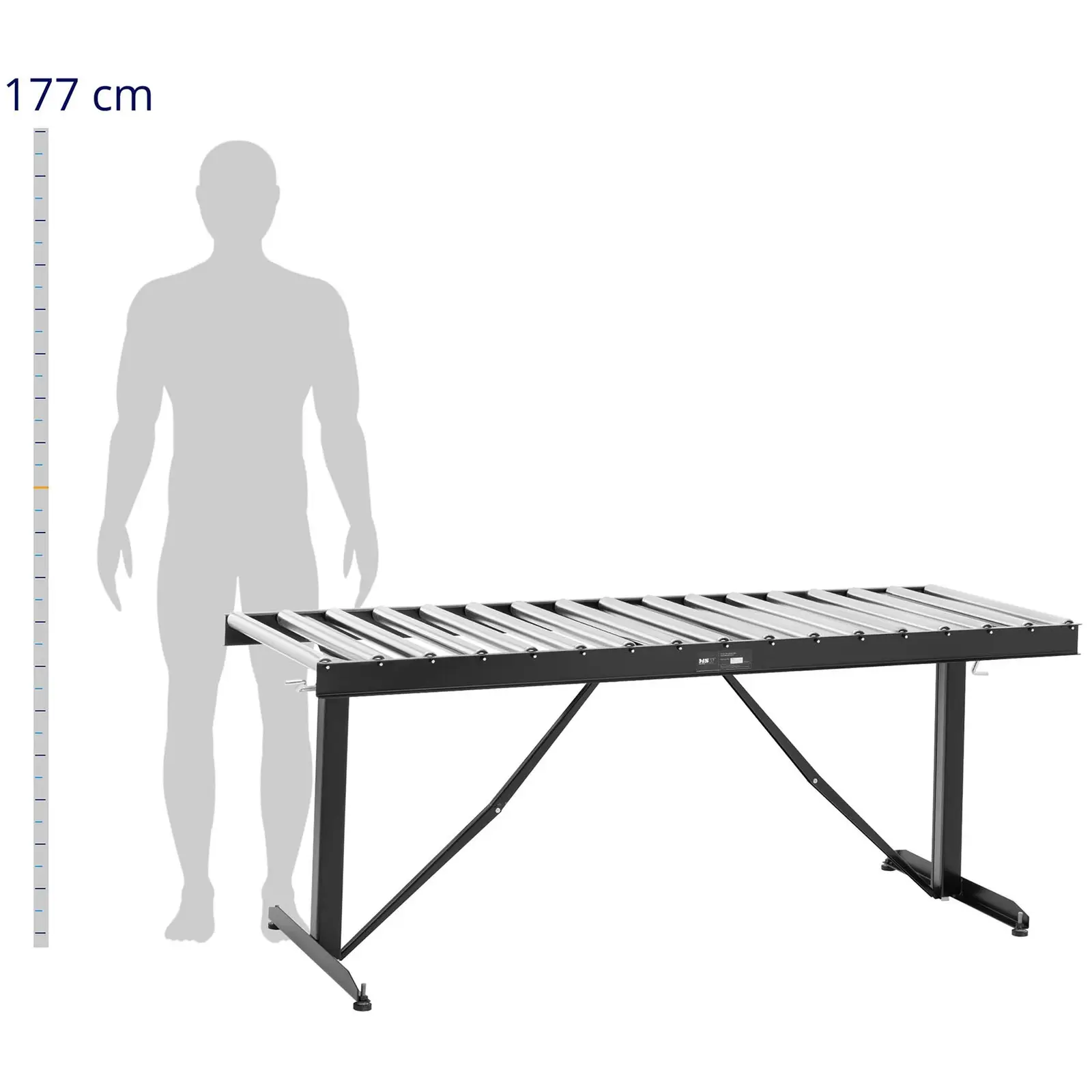 Convoyeur à rouleaux - 200 kg - 178 x 67 cm - 17 rouleaux - hauteur réglable (Hauteur [cm]: 67-120)