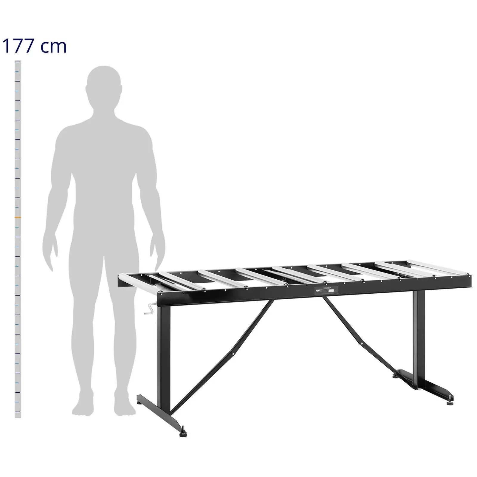 Görgős asztal - 200 kg - 168 x 60 cm - 9 görgő - állítható magasságú