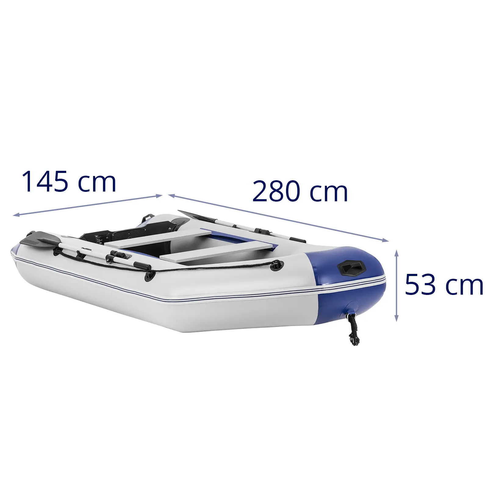 Nafukovací čln - modrý / biely - 280 kg - drevená podlaha - 3 osoby