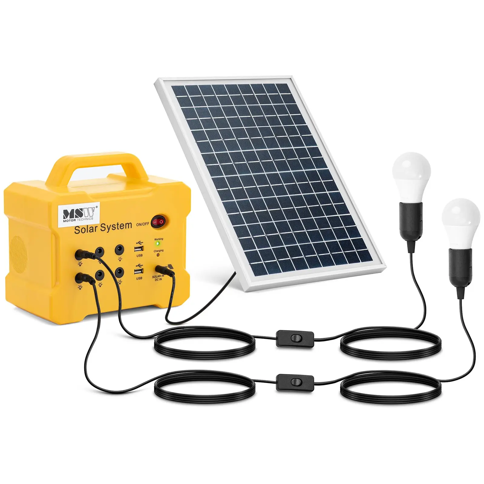 Solar Power Kit με ηλιακό πάνελ και 2 λαμπτήρες LED - 10 W - 12 V