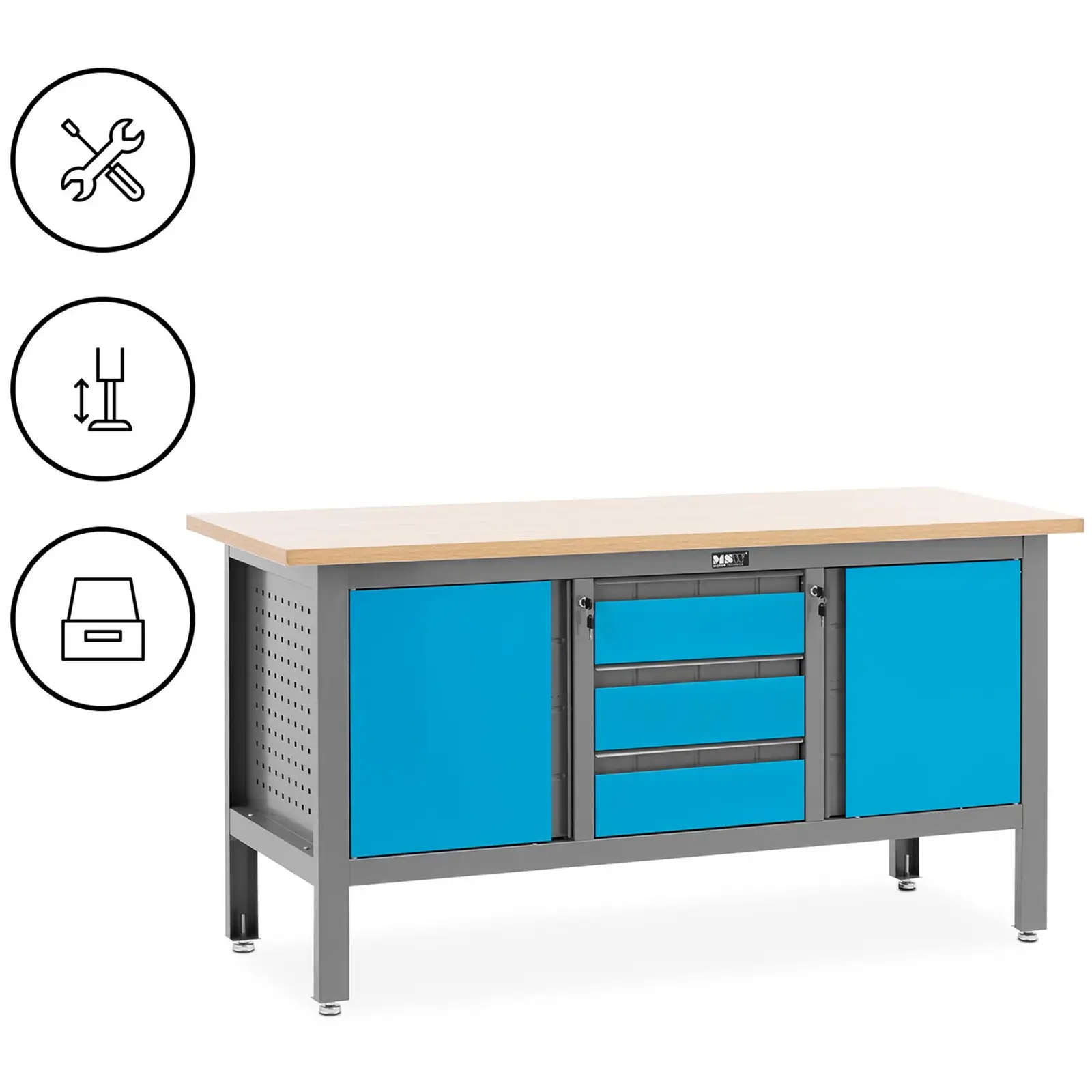 Workbench - 169 x 86.5 cm - 1000 kg - 3 drawers - 2 compartments