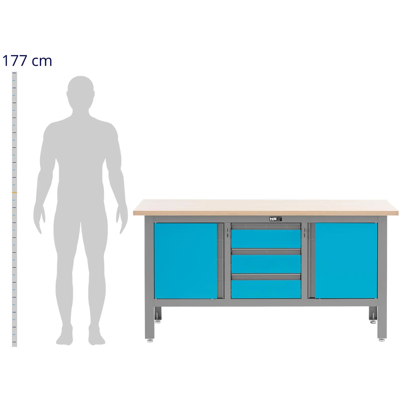Stół warsztatowy - 169 x 86,5 cm - 1000 kg - 3 szuflady - 2 szafki