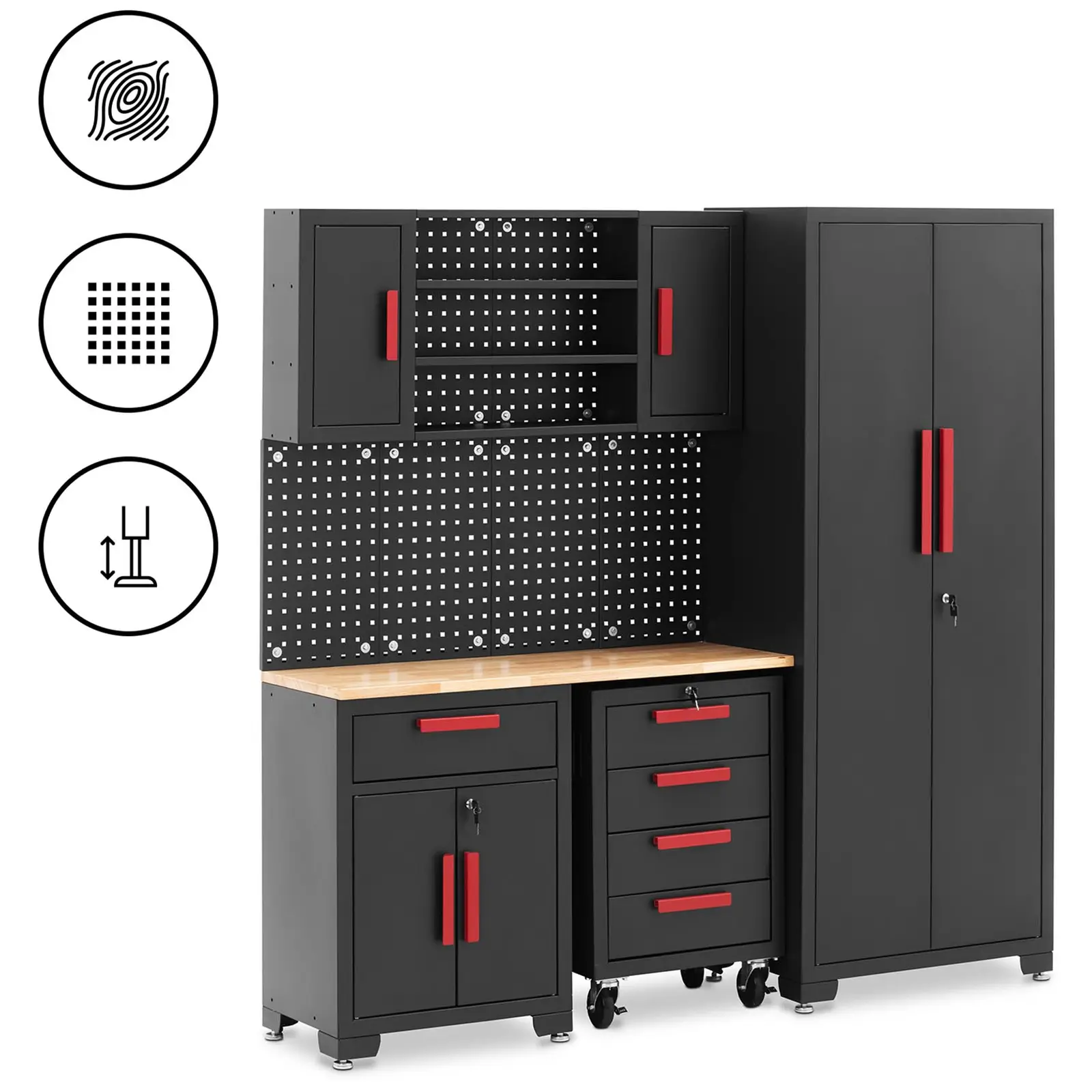 Tool Cabinet - modular - 132 x 42.7 x 2.5 cm top - perforated wall - roller container - lockable