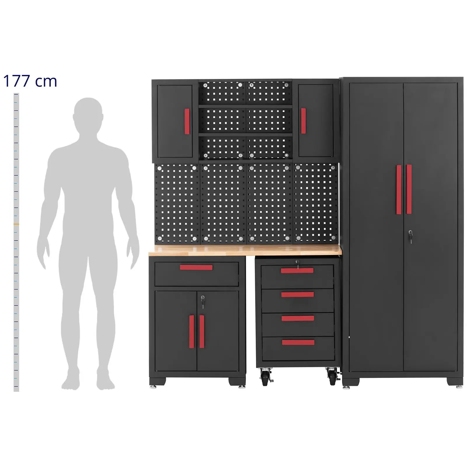 Ormar za alat - modularan - 120,3 x 42,7 x 2,5 cm vrh - perforirana stijenka - spremnik na valjke - na zaključavanje