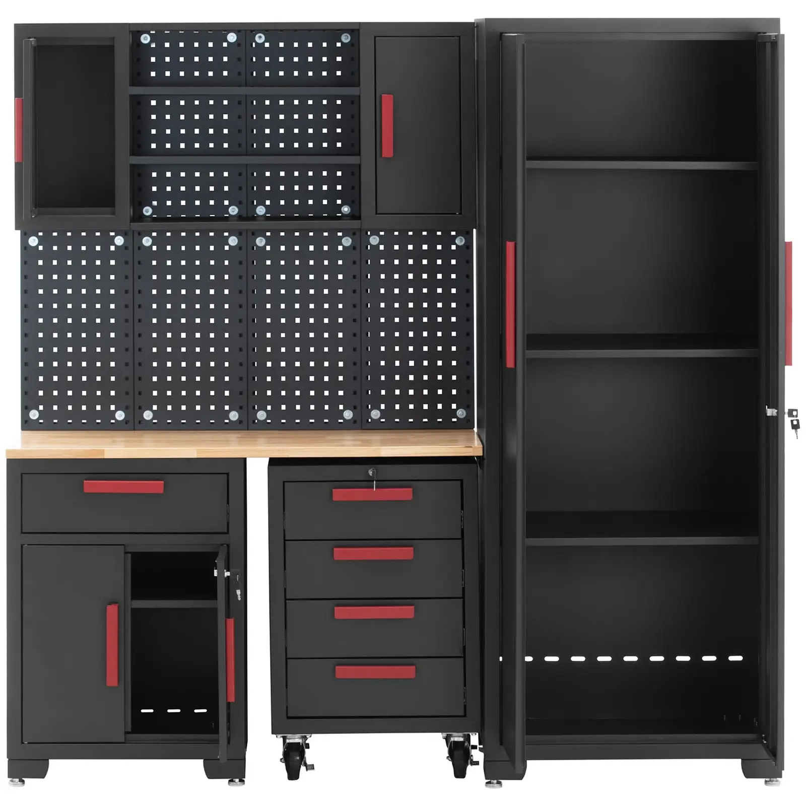 Tool Cabinet - modular - 120.3 x 42.7 x 2.5 cm top - perforated wall - roller container - lockable