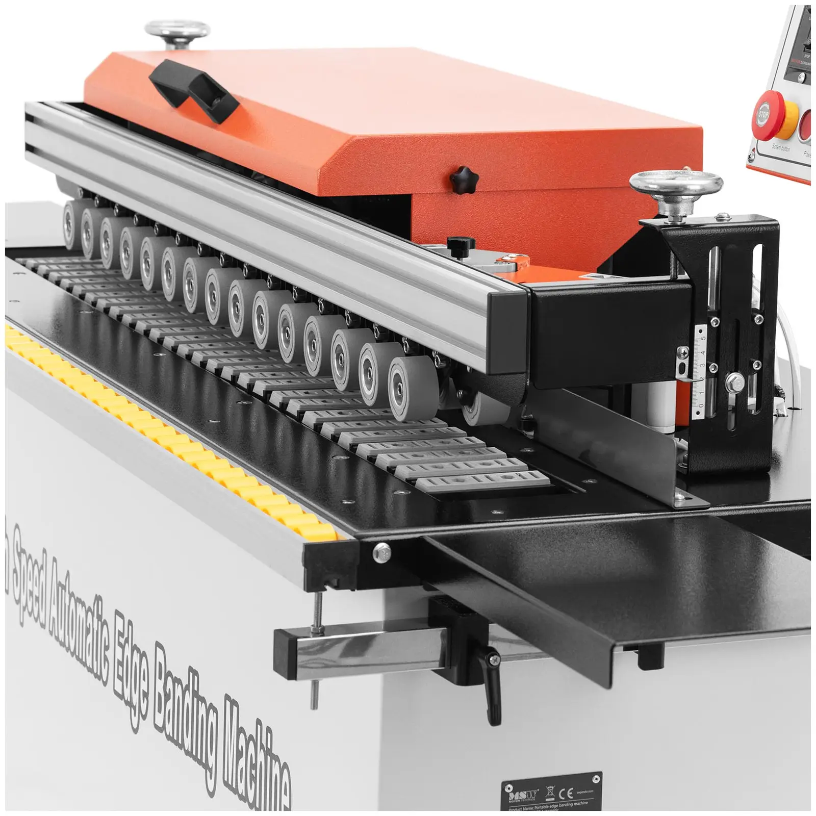 Olepovačka hran - 4 000 W - rychlost posuvu 0–10 m/min - 120–180 °C (Metoda lepení: Oboustranné lepení)