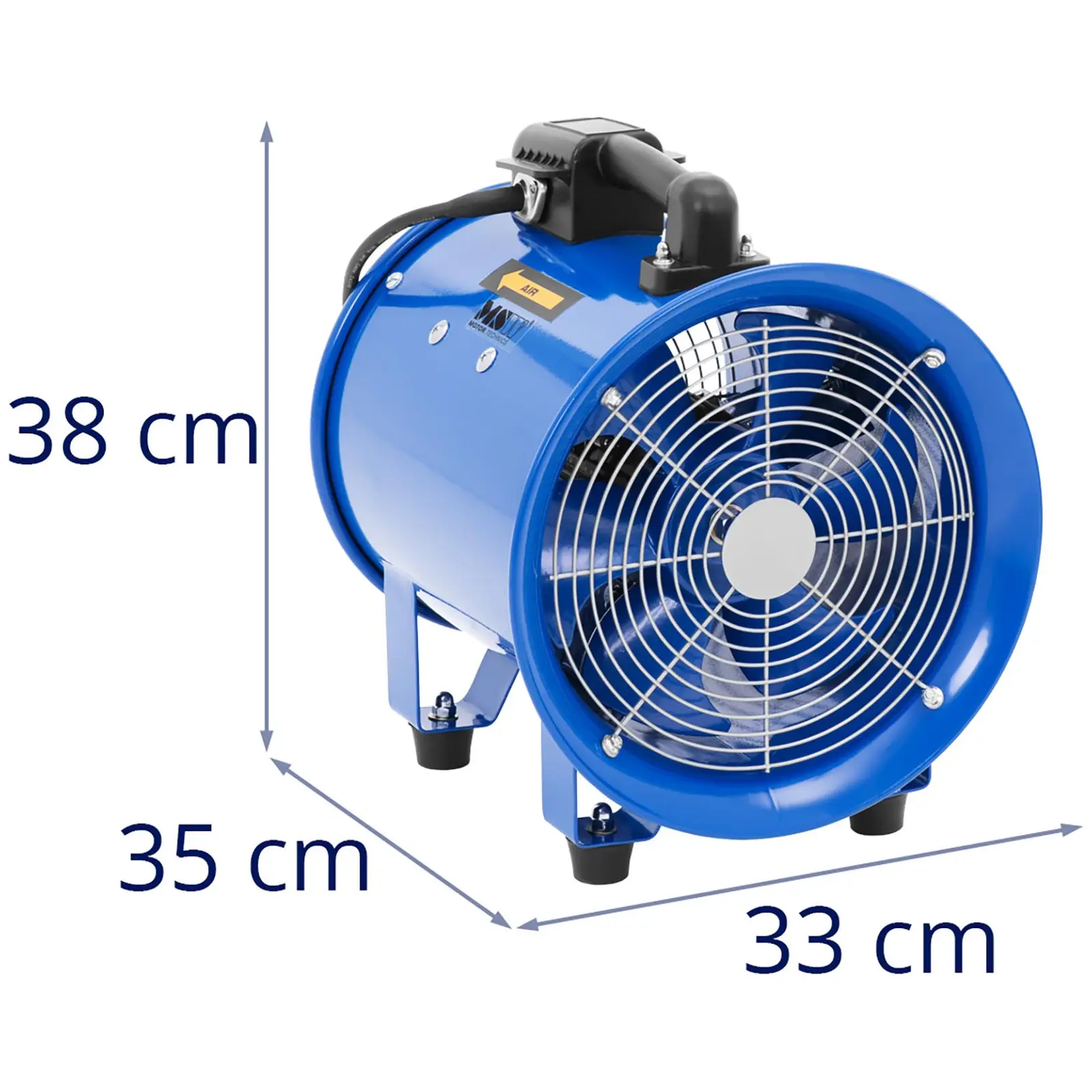 Ventilateur industriel - 2700 m³/h - Ø 280 mm - tuyau 10 m (Diamètre sortie: 280 mm)