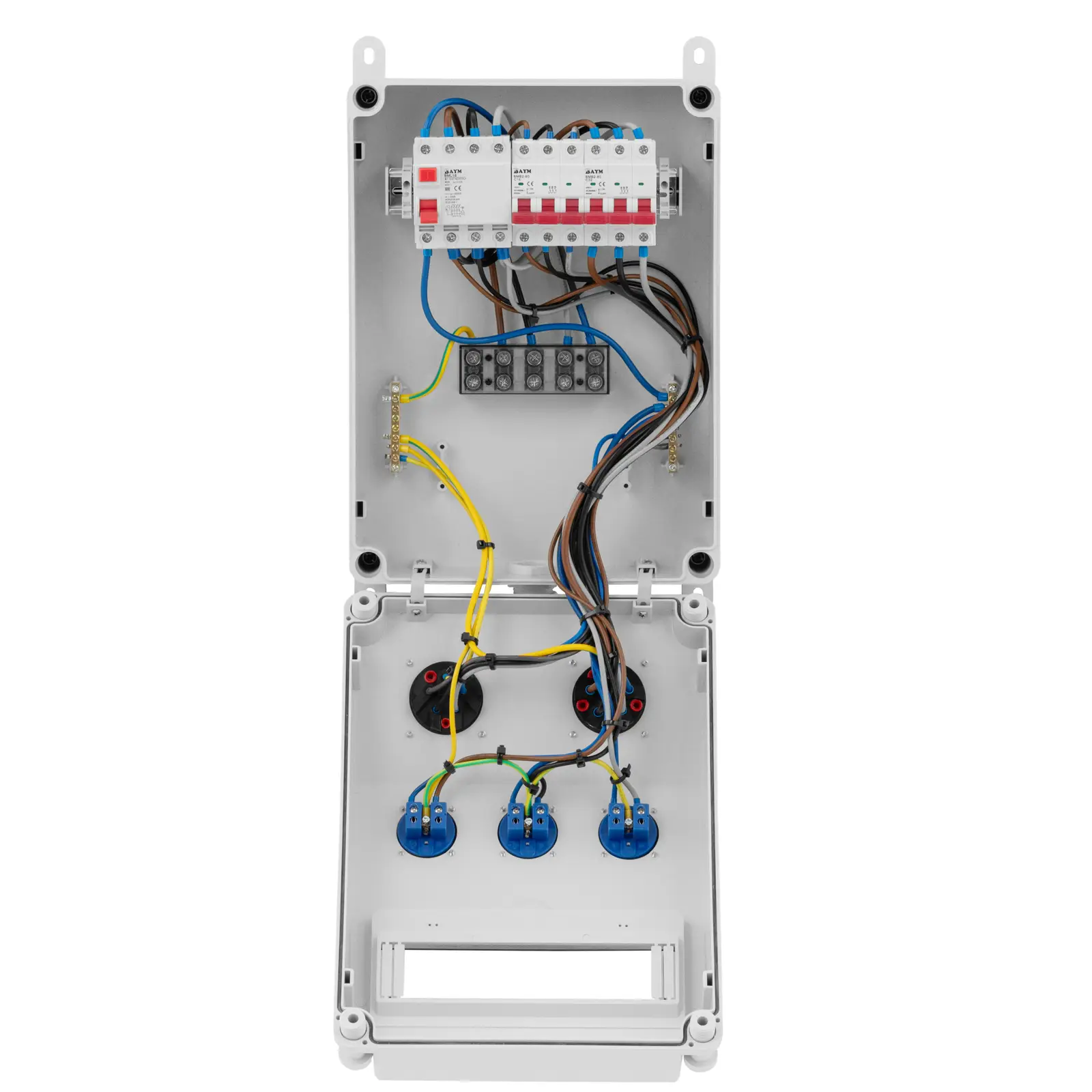 Distribuidor de corriente - 3 enchufes Schuko - 2 tomas CEE - RCD - 2 disyuntores