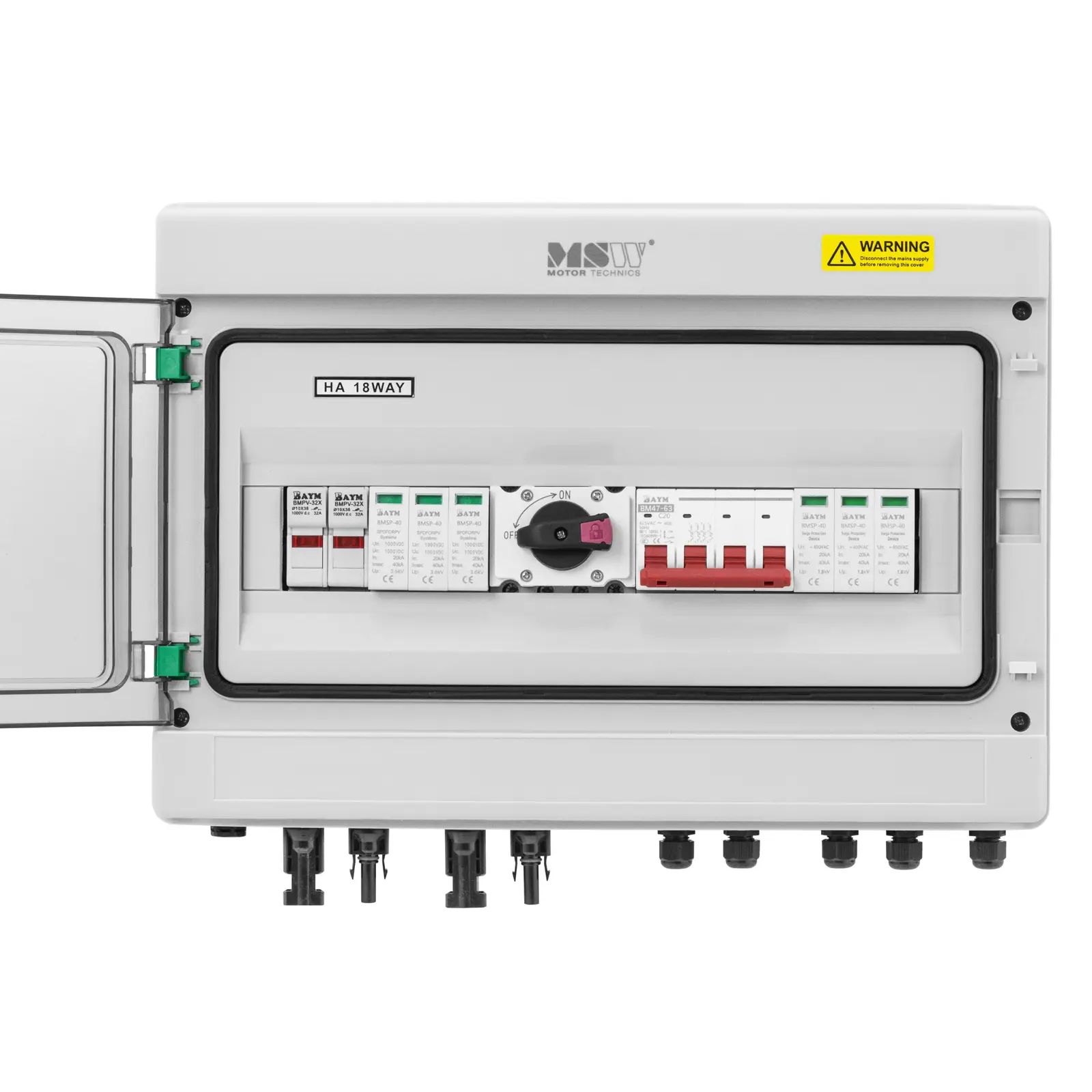 Caixa de derivação com proteção contra sobretensão para sistema fotovoltaico - tipo 2 - 2 entradas / 2 saídas - 1000 V - IP65