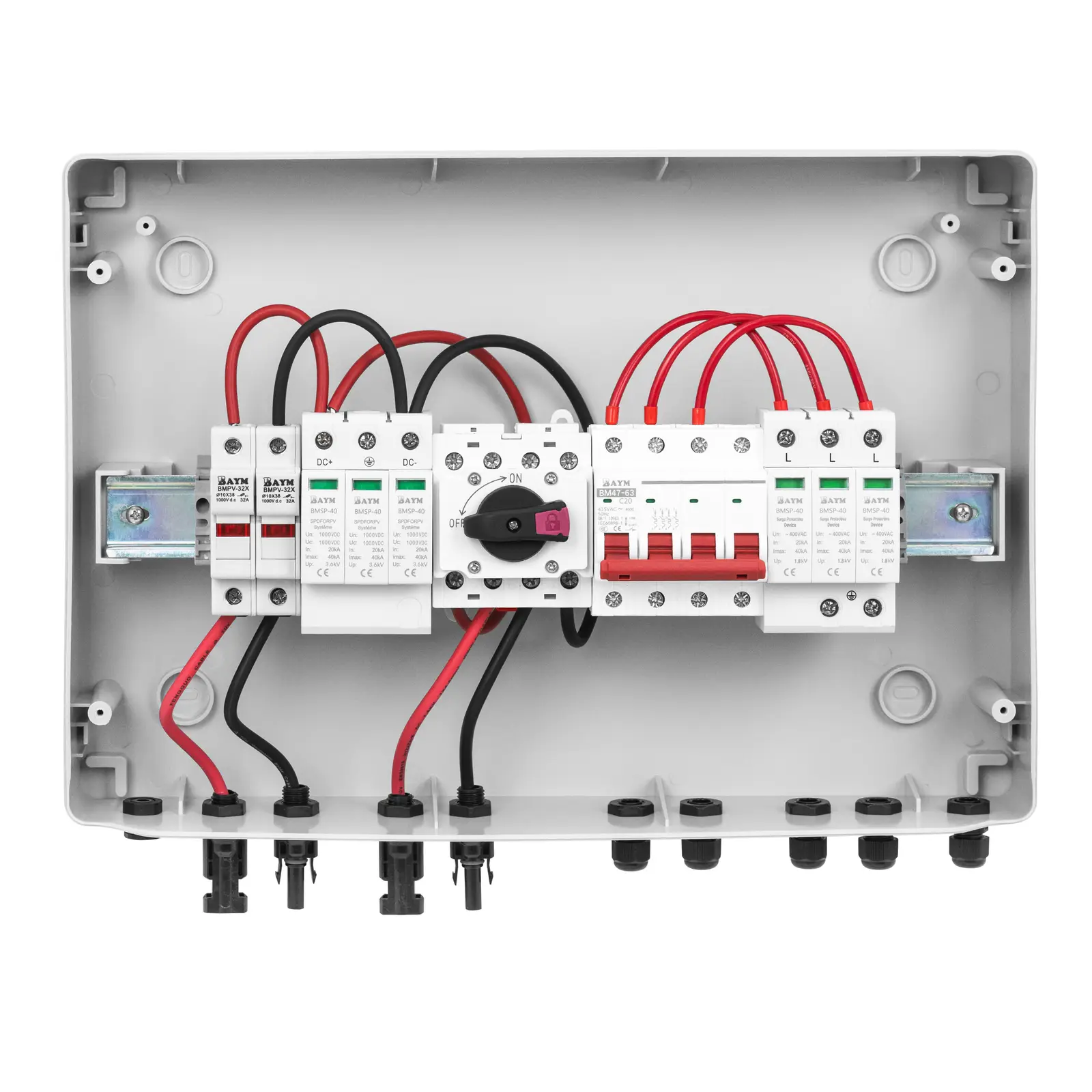 Coffret protection panneau solaire - type 2 - 2 entrées / 2 sorties - 1000 V - IP65