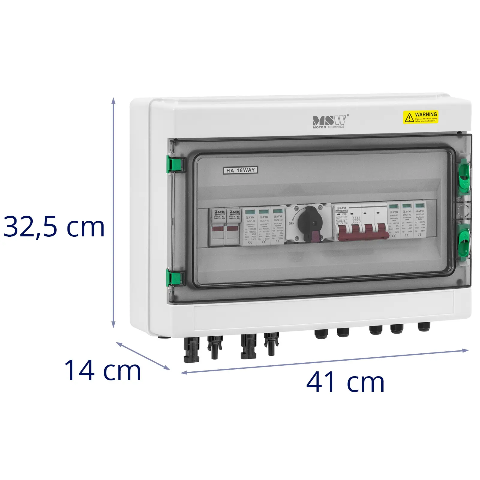 Caja de empalmes con protección contra subidas de tensión para sistema FV - tipo 2 - 2 entradas / 2 salidas - 1000 V - IP65 (Material: ABS)