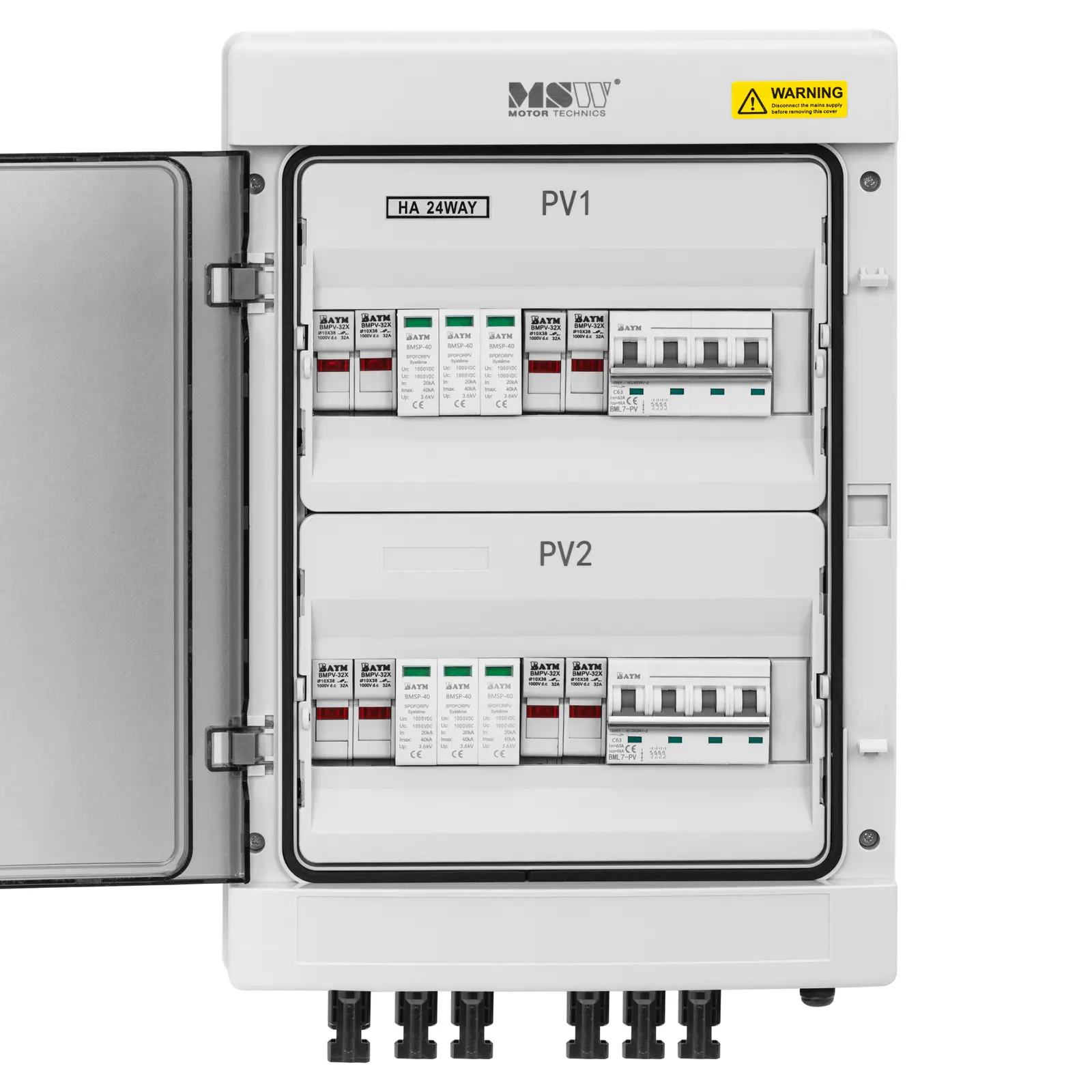 Anschlusskasten mit Überspannungsschutz für PV-Anlage - Typ 2 - 4 Eingänge / 2 Ausgänge - 1000 V - IP65