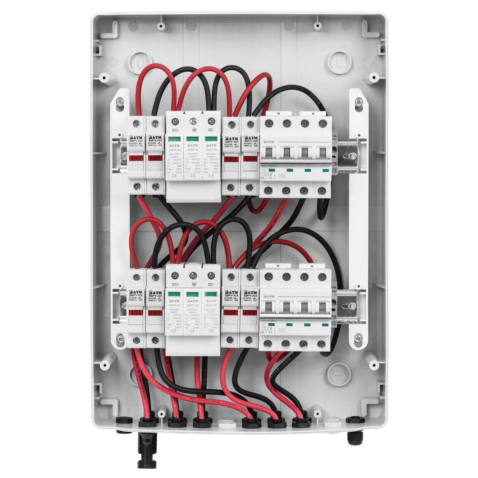 Anschlusskasten mit Überspannungsschutz für PV-Anlage - Typ 2 - 4 Eingänge / 2 Ausgänge - 1000 V - IP65