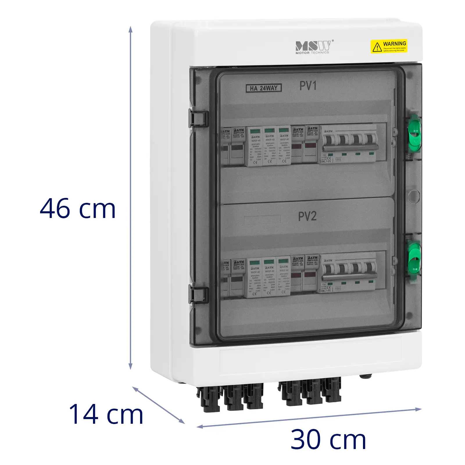 Rozvodná skříň s přepěťovou ochranou pro fotovoltaický systém - typ 2 - 4 vstupy / 2 výstupy - 1 000 V - IP65