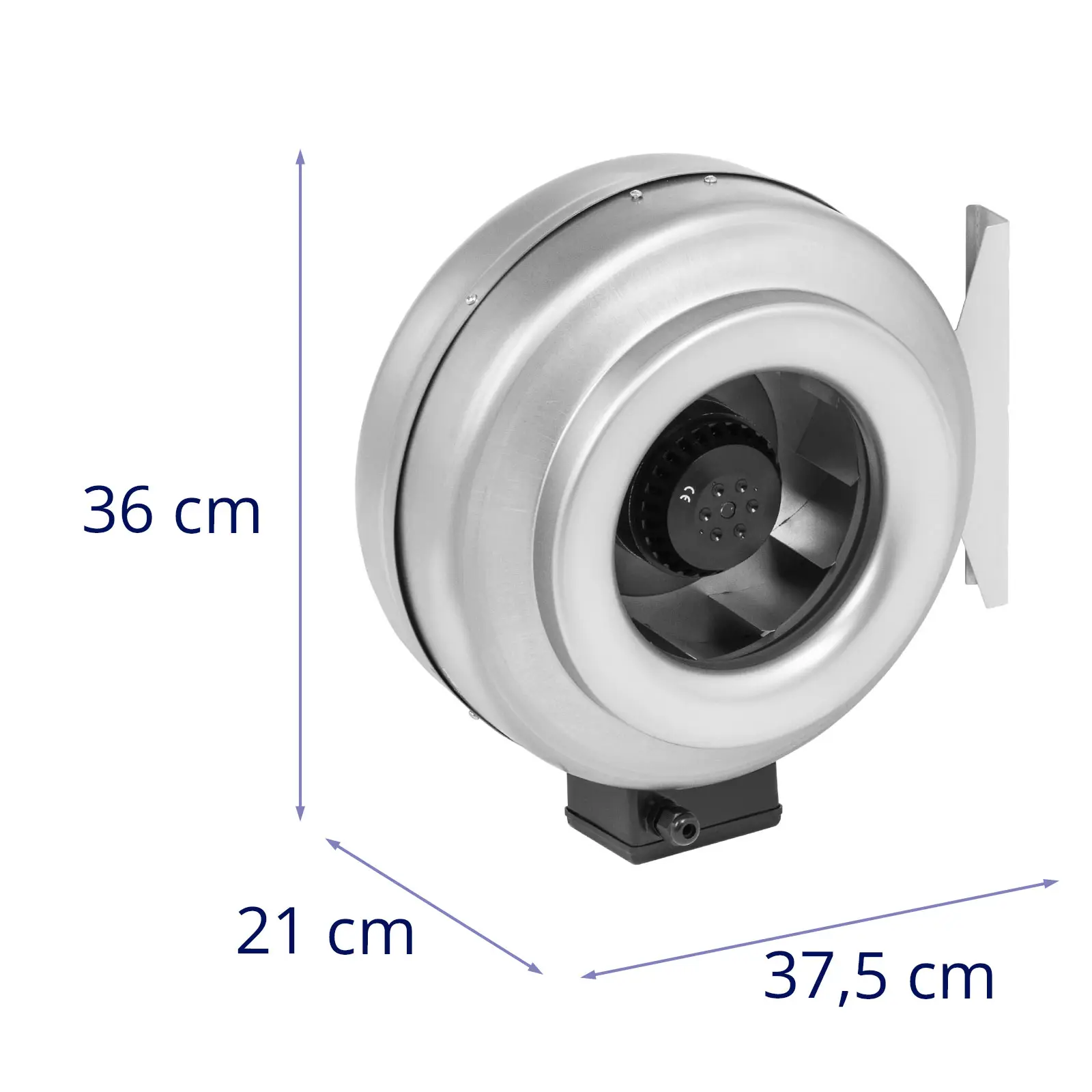 Radiaalipuhallin - 1022 m³/h - 2 415 r/min - poistoaukko Ø 250 mm - galvanoitua terästä (Melutaso: 65 dB)