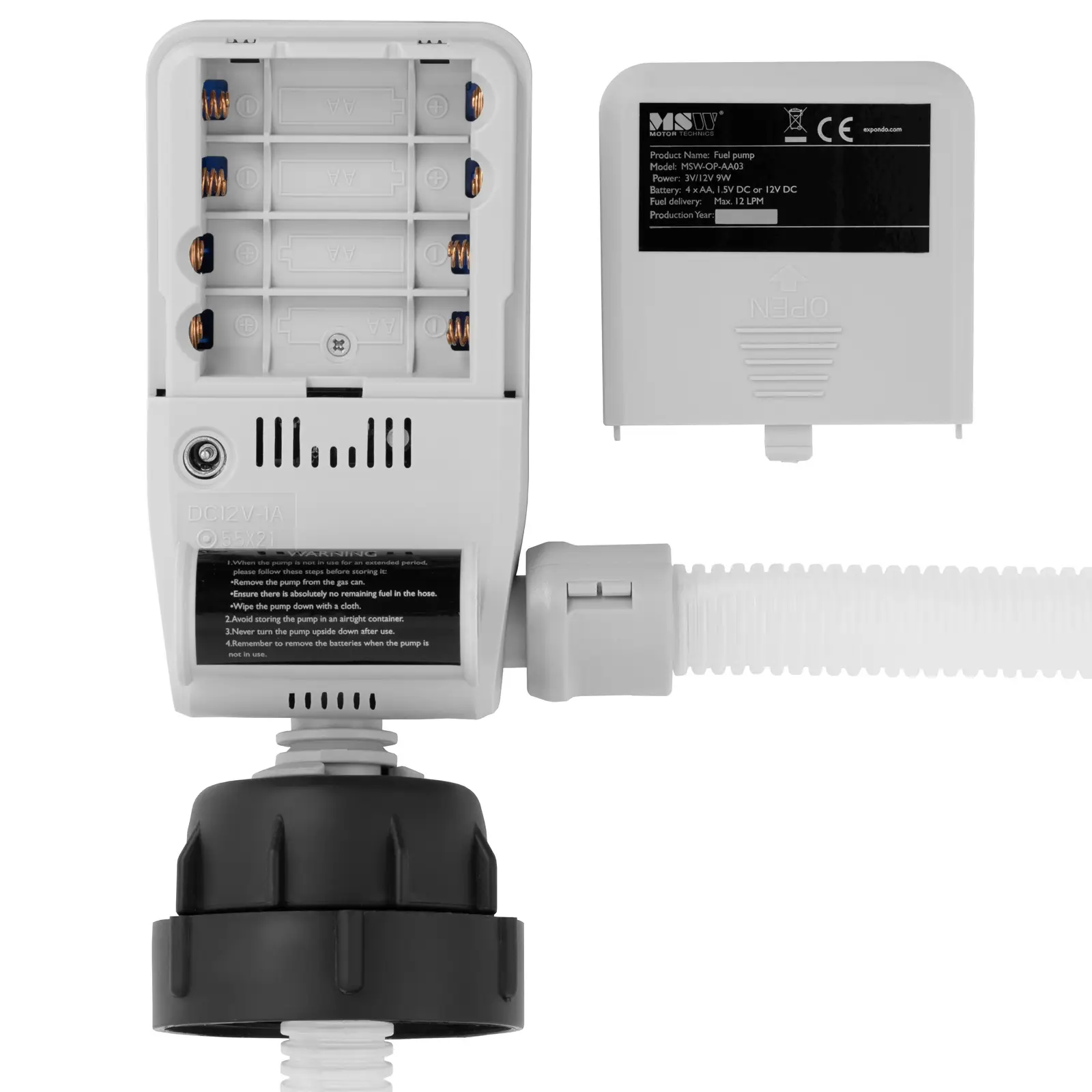 Bensin-/ bränslepump - Sughastighet: 12 l/min - Batteridriven - Ingående slanglängd 50 cm - 3 adaptrar - Inkl. tillbehör