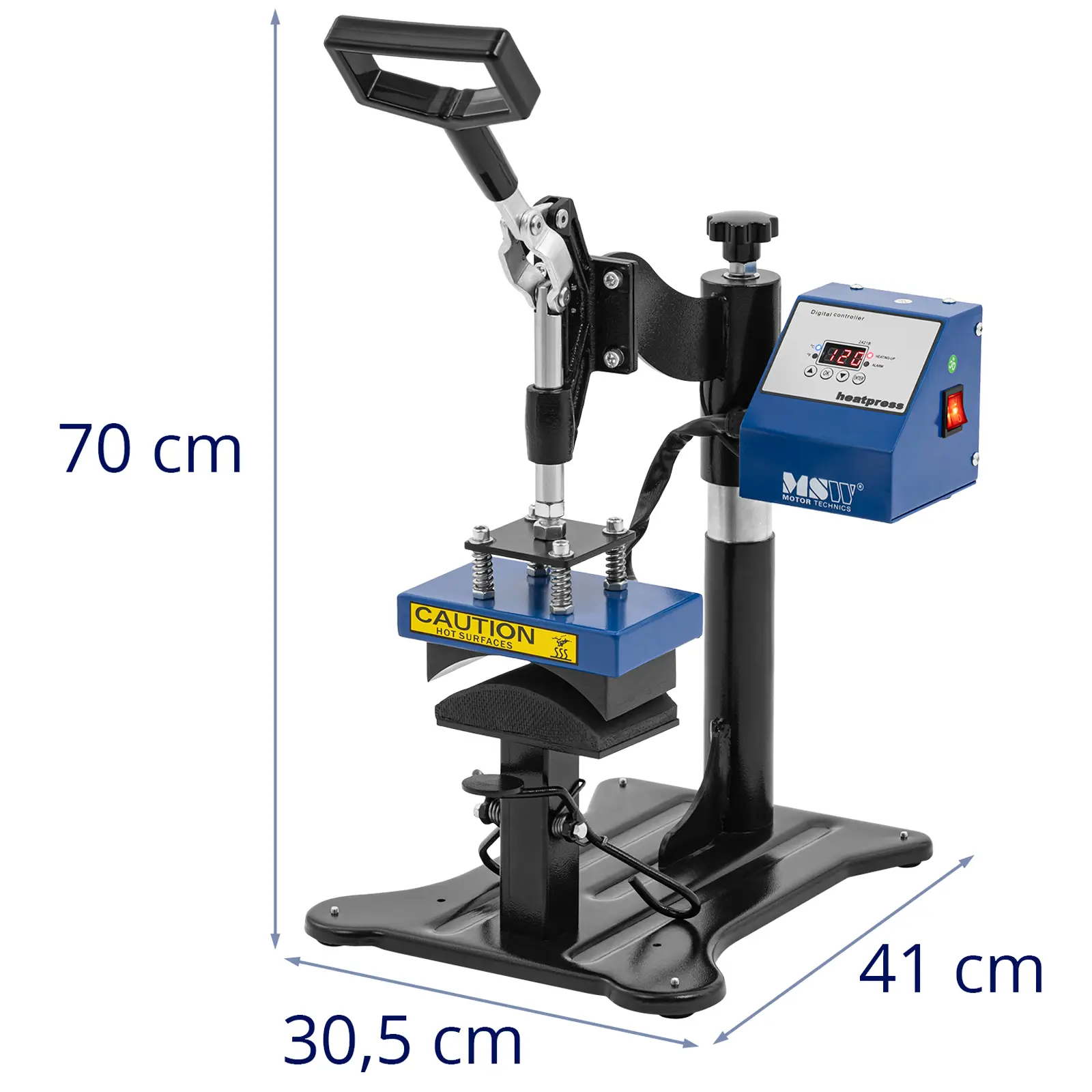 Presă pentru pălării - până la 250 °C - afișaj LCD - temporizator - pivotant - cu suport reglabil pe înălțime