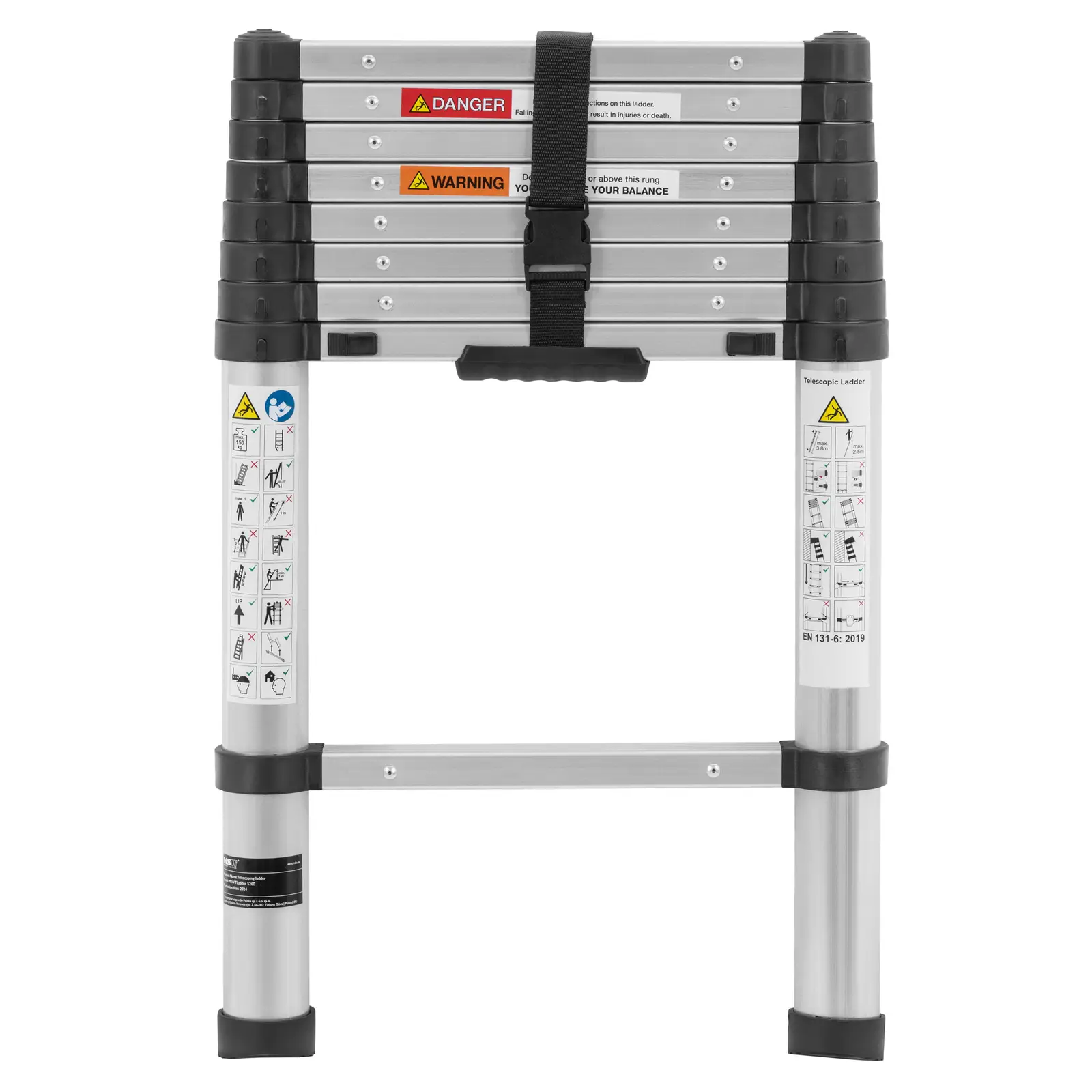 Telescopic Ladder - 8 steps - aluminium - height: 0.75 - 2.60 m