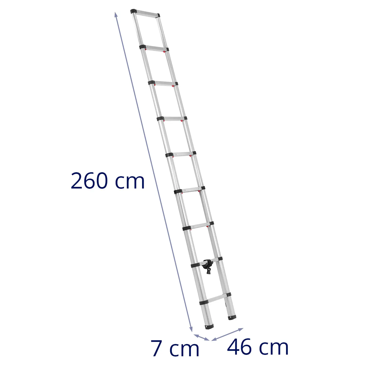 Telescopische ladder - 8 treden - aluminium - hoogte: 0.75 - 2.60 m