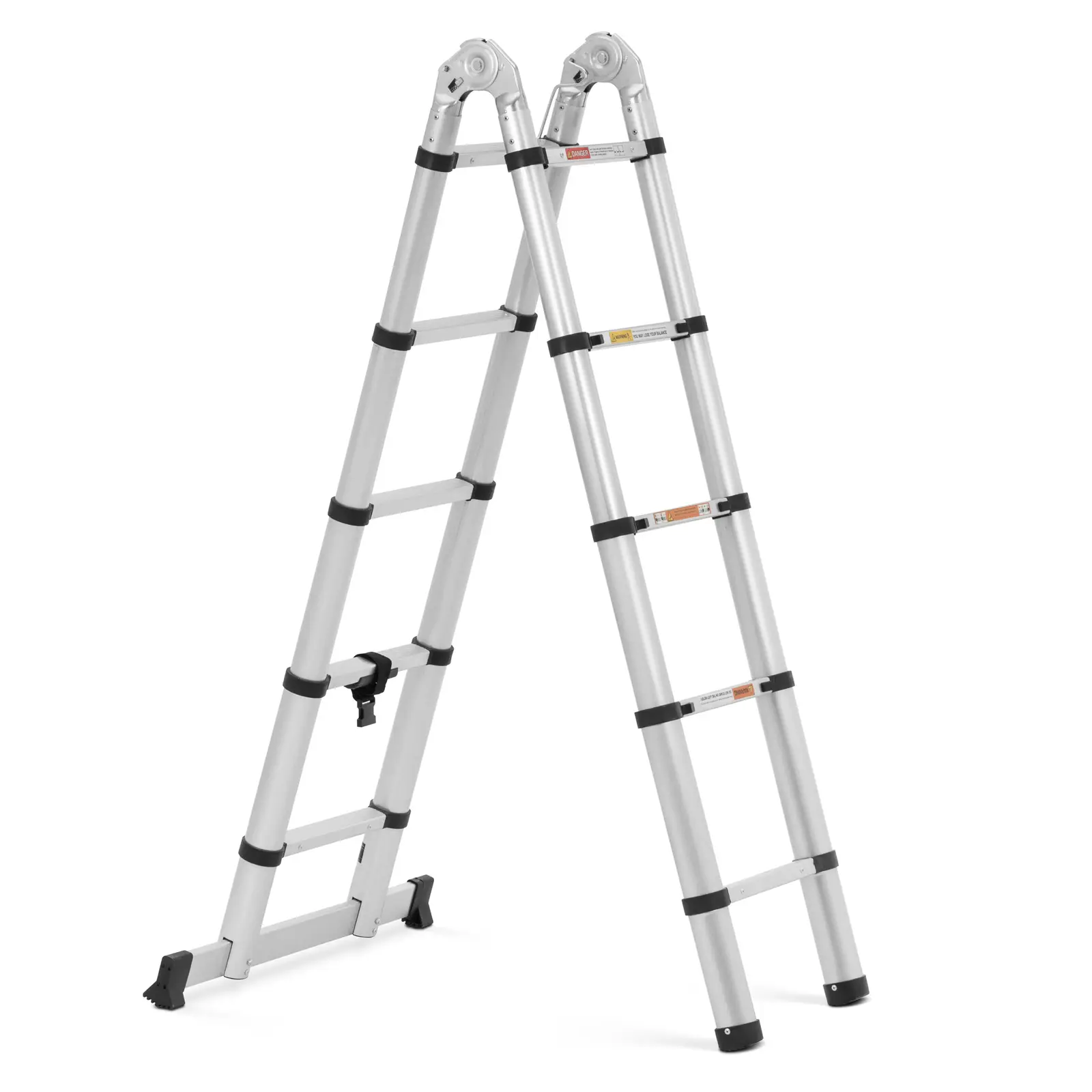 Сгъваема телескопична стълба - 12 стъпала - алуминий - височина: 0,85 - 1,85/3,80 м