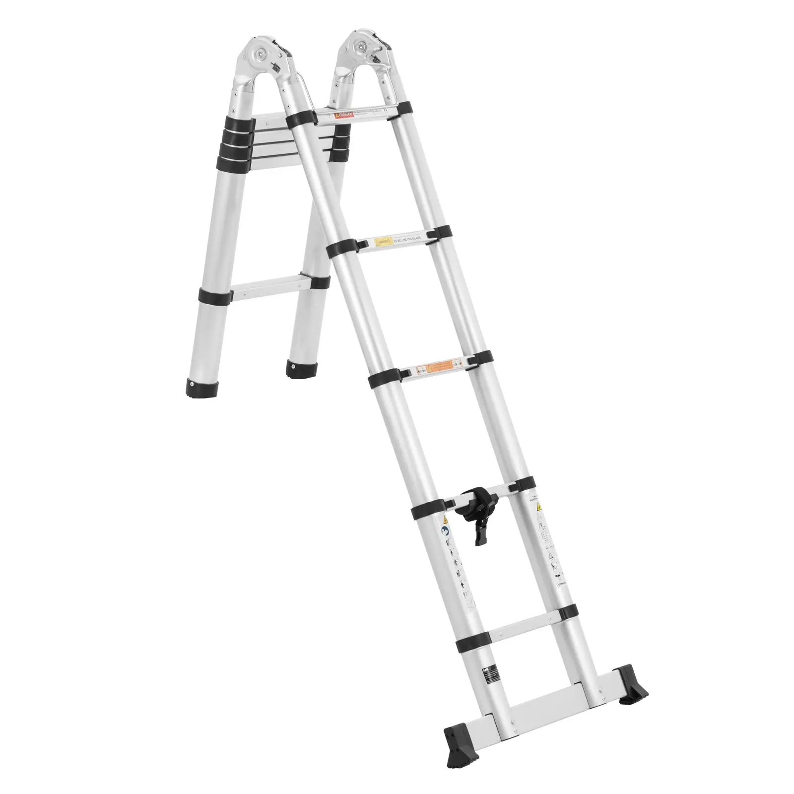 Folding Telescopic Ladder - 12 steps - aluminium - height: 0.85 - 1.85/3.80 m