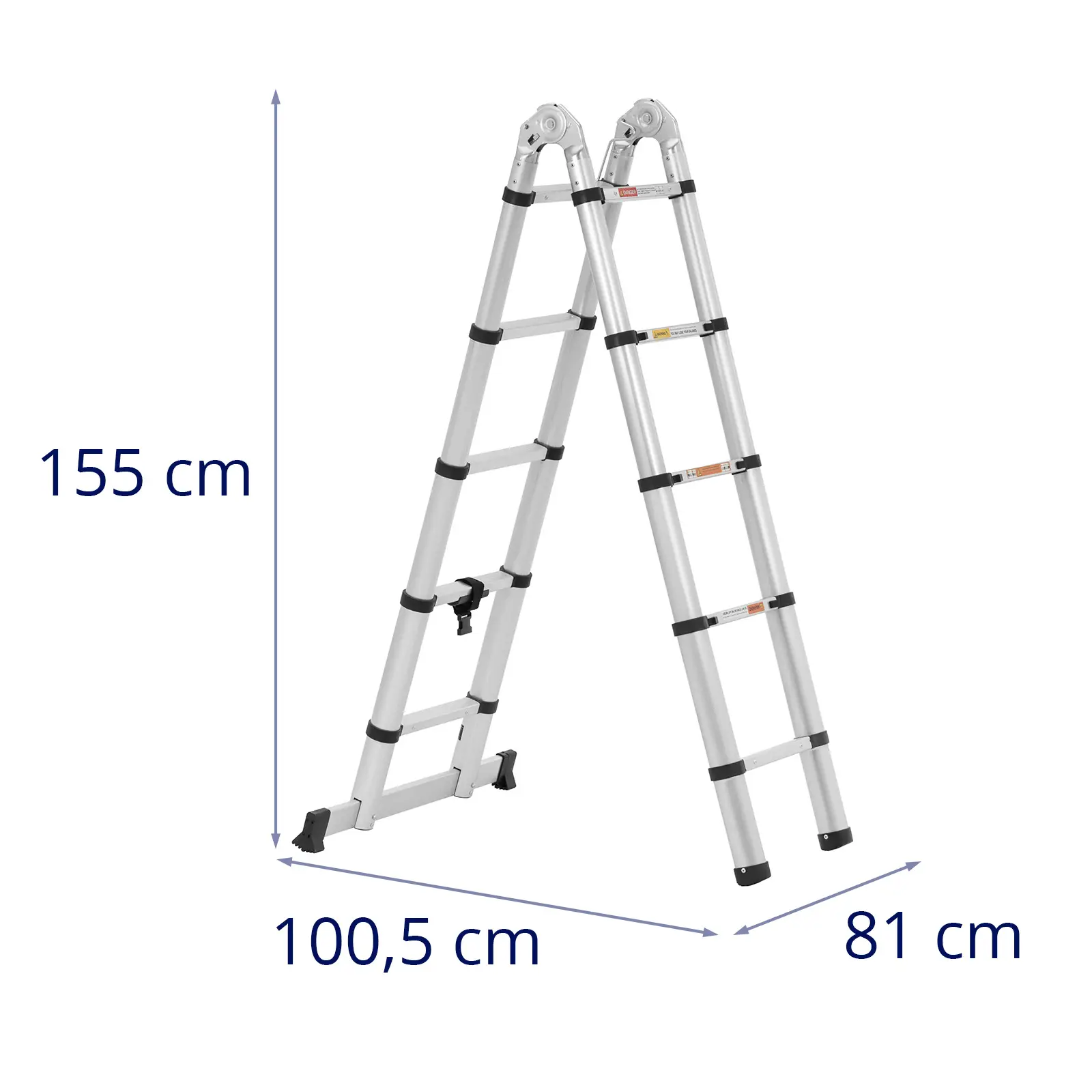 Hopfällbar teleskopstege - 12 steg - Aluminium - Höjd: 0,85–1,85/3,80 m