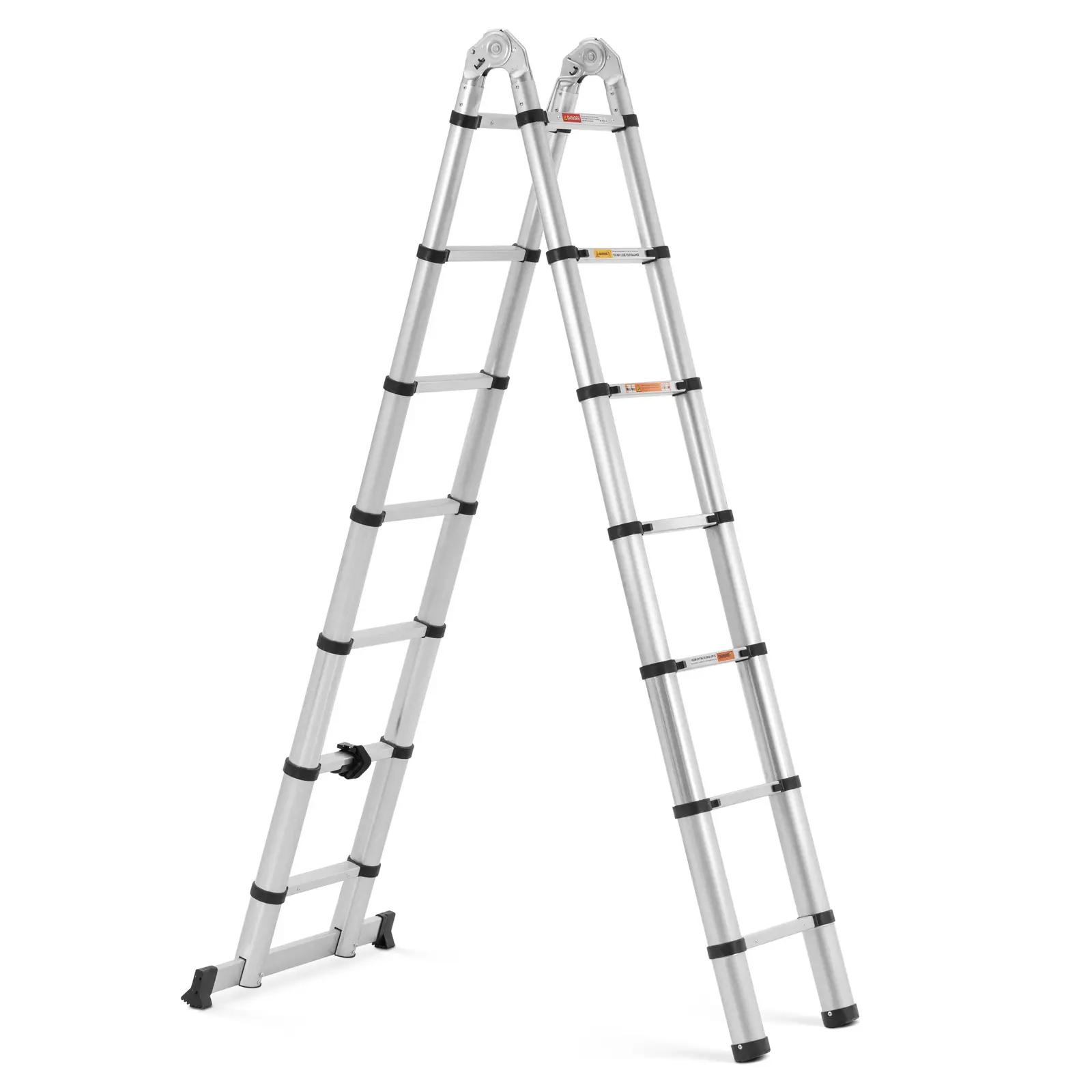 Сгъваема телескопична стълба - 14 стъпала - алуминий - височина: 0,88 - 2,13/4,40 м