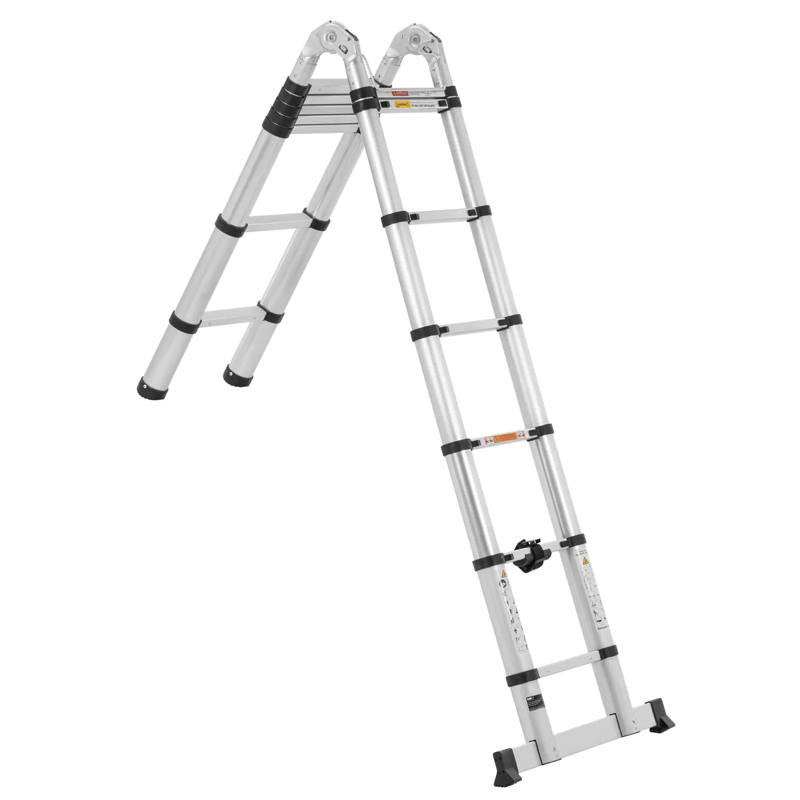 Opvouwbare telescopische ladder - 14 treden - aluminium - hoogte: 0.88 - 2.13/4.40 m