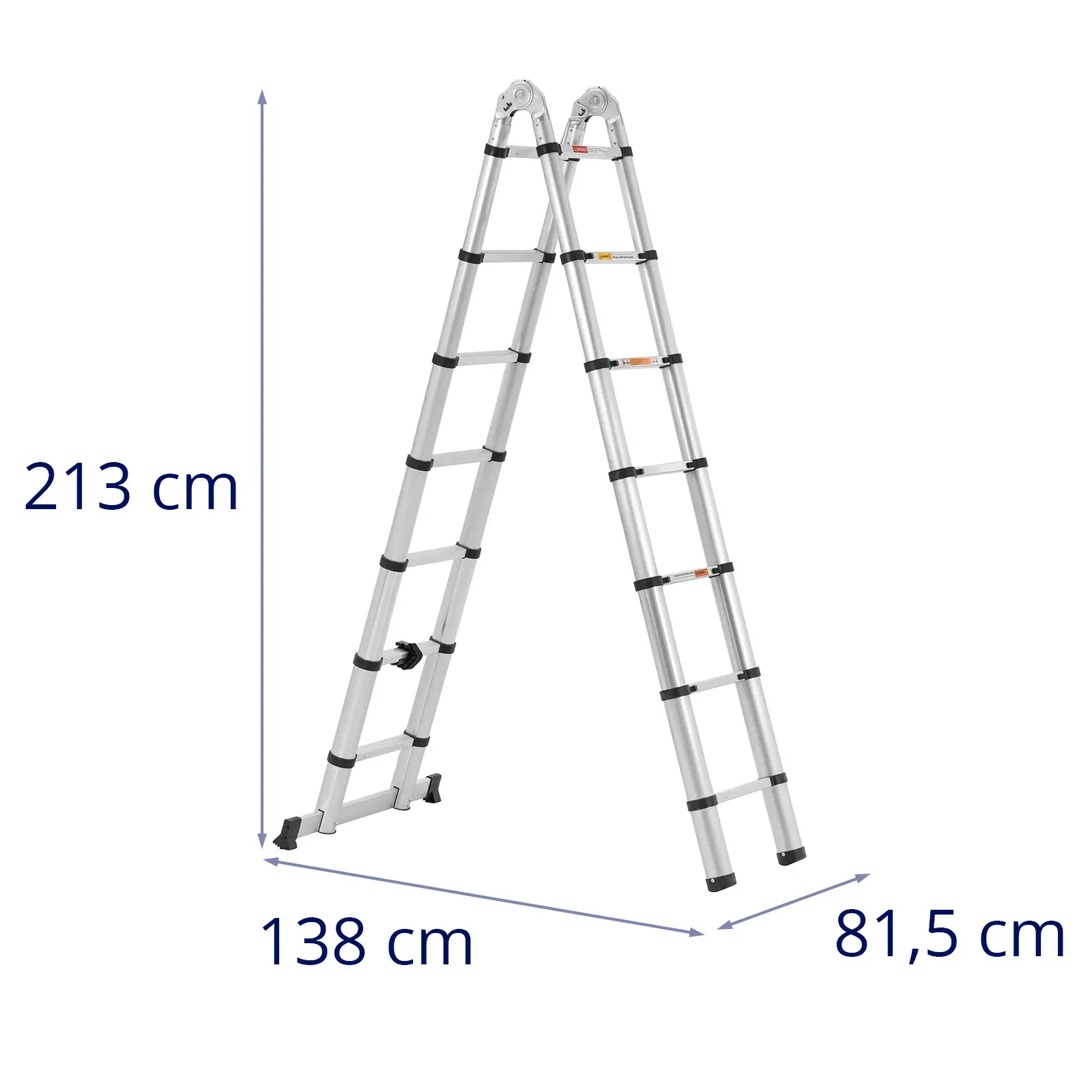 Échelle pliante télescopique - 14 marches - aluminium - hauteur : 0,88 - 2,13/4,40 m