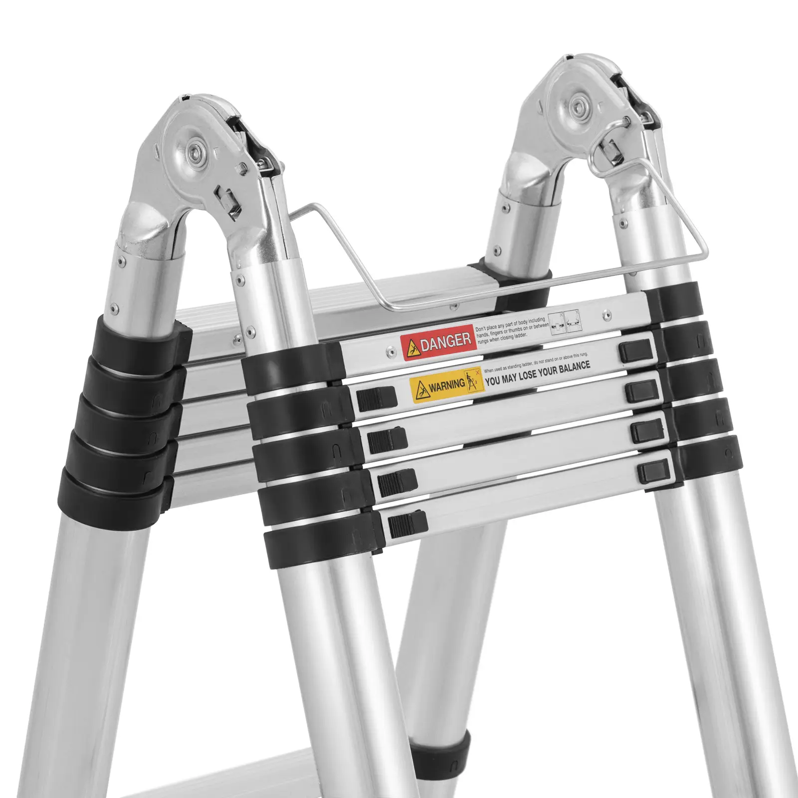 Folding Telescopic Ladder - 16 steps - aluminium - height: 0.92 - 2.42/5 m