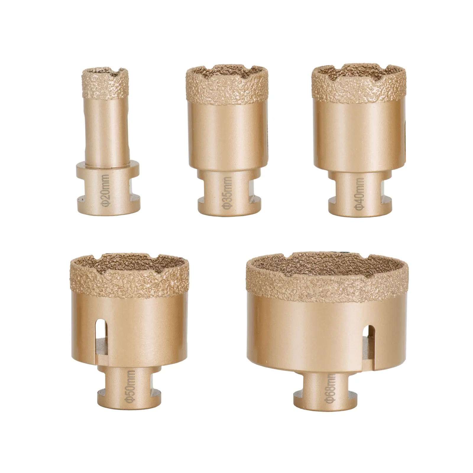 Sada diamantových korunek - pro úhlové brusky - 20 / 35 / 40 / 50 / 68 mm - diamantový řezný kotouč 115 mm (Včetně přepravní tašky: Ano)