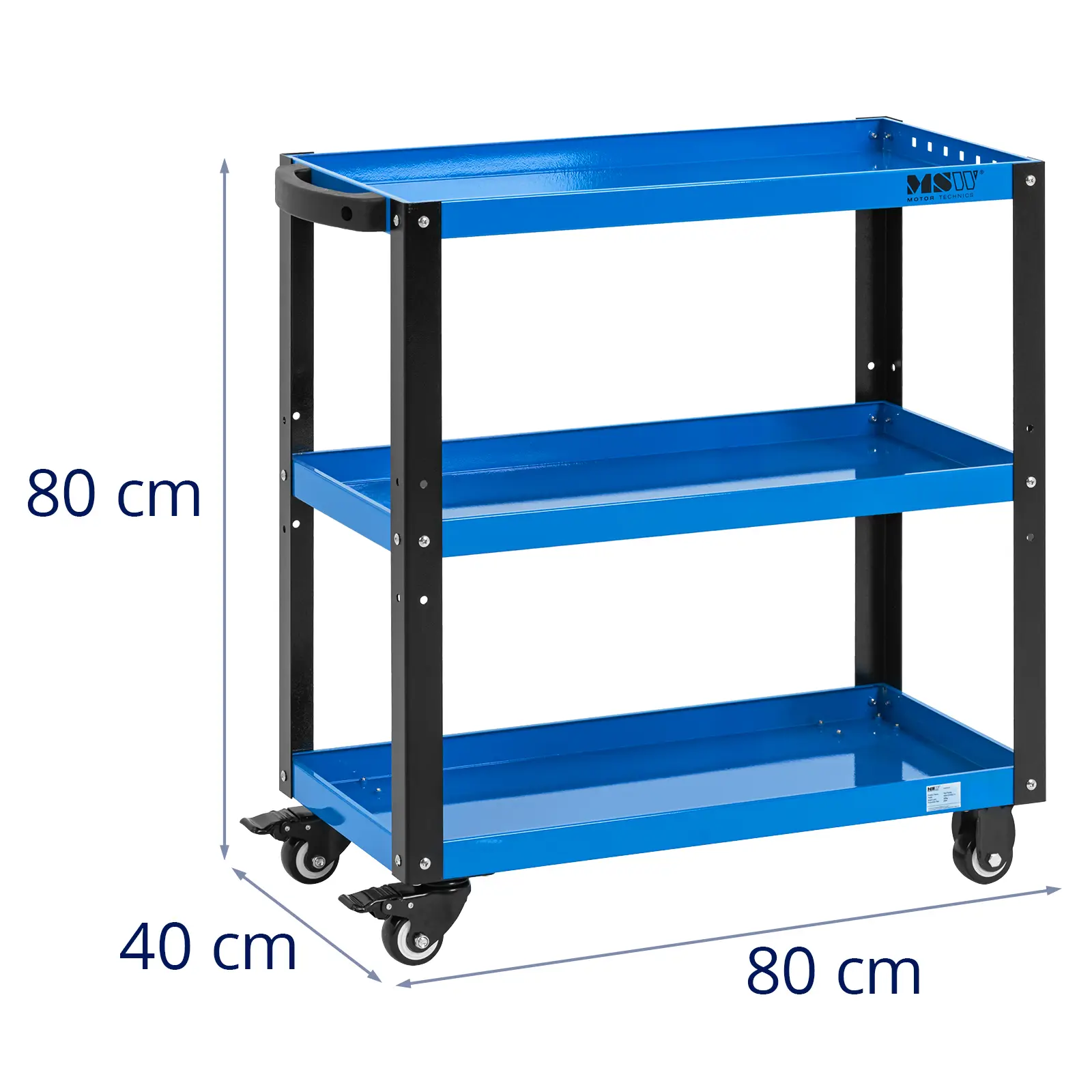 Servante d'atelier - acier - jusqu'à 500 kg - avec frein de roue (Freins au niveau des roues: Oui)