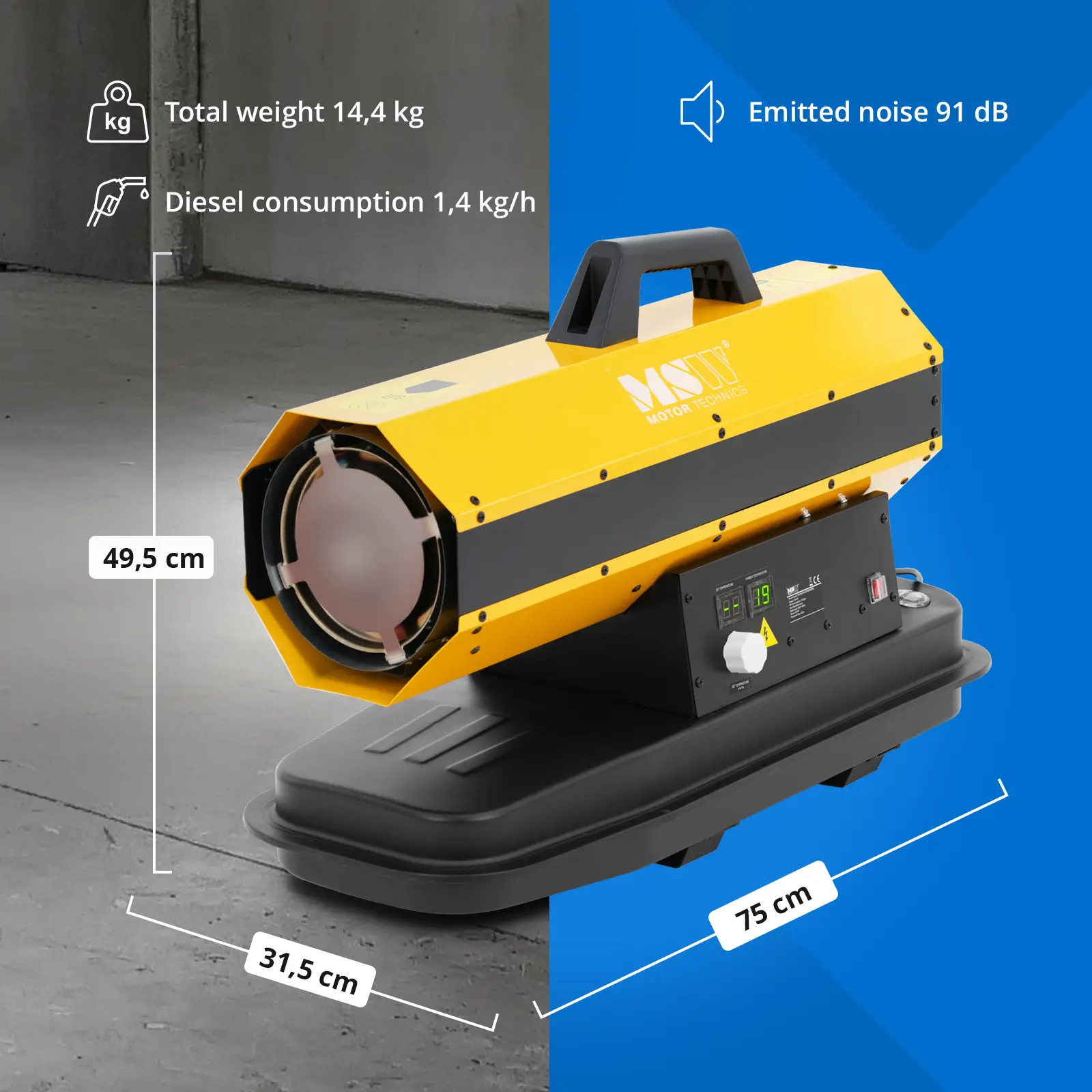Încălzitor diesel - 20 kW - 18 l - ECO series (Roți: Nu)