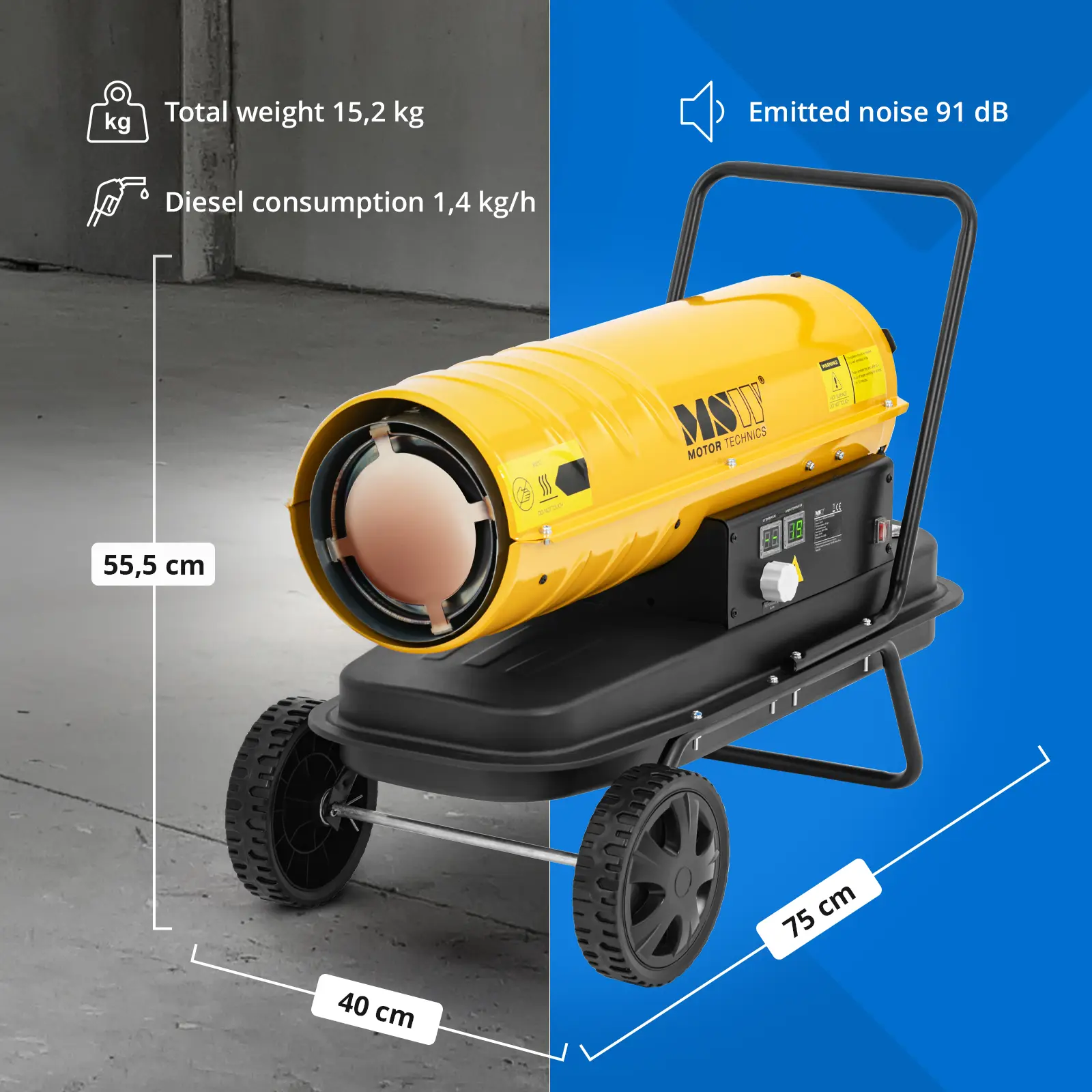 Încălzitor diesel cu roți - 20 kW - 18 l - ECO series (Roți: Da)