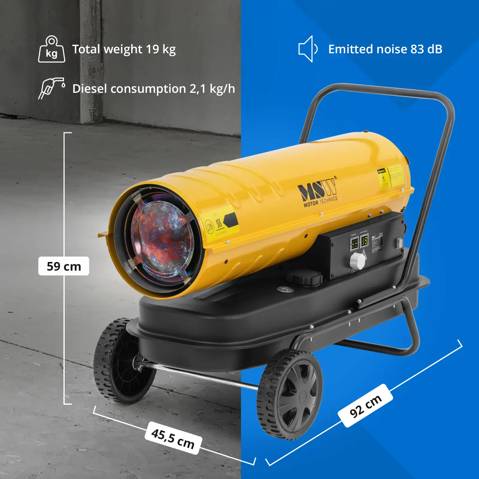 Încălzitor diesel cu roți - 30 kW - 38 l - ECO series (Roți: Da)