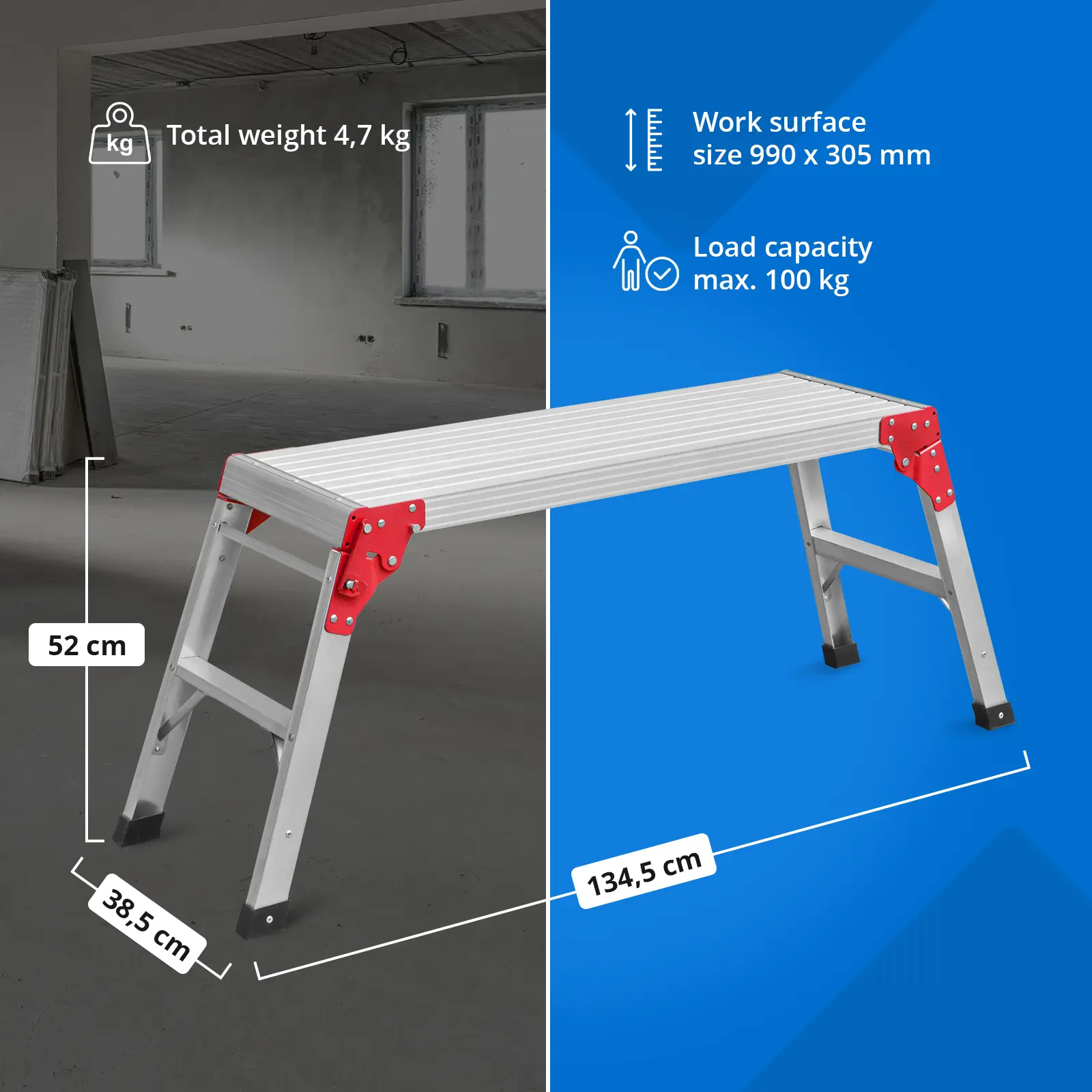 Arbeitsplattform - 99 x 30,5 cm - faltbar (Farbe: Silbern)