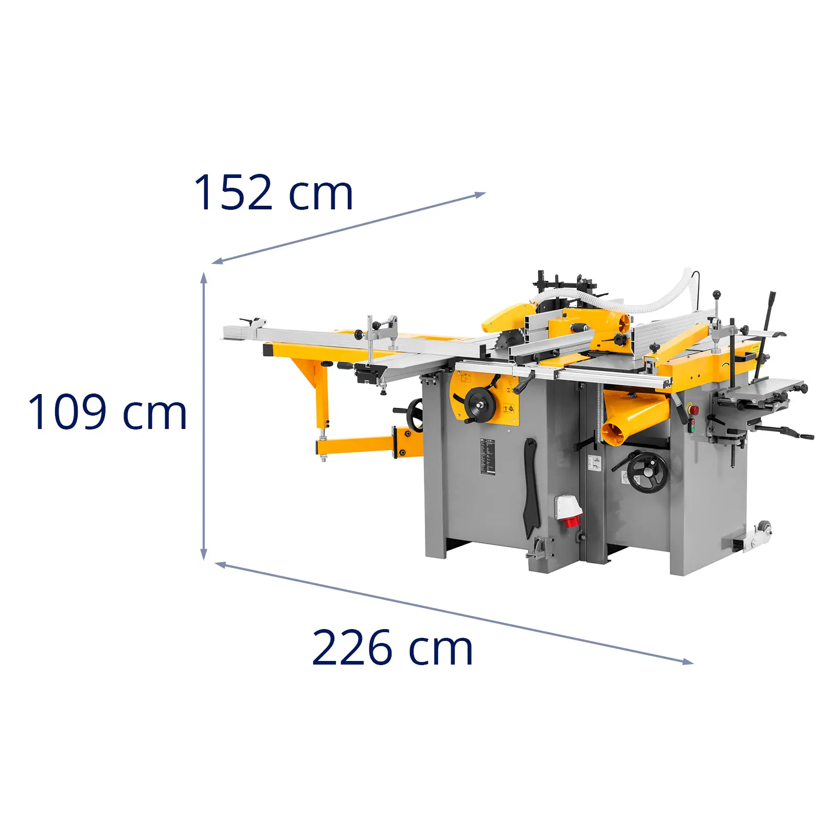 Kombinovaný dřevoobráběcí stroj - pila, frézka, hoblovka - 5 900 W - 400 V (Barva: Bílá)