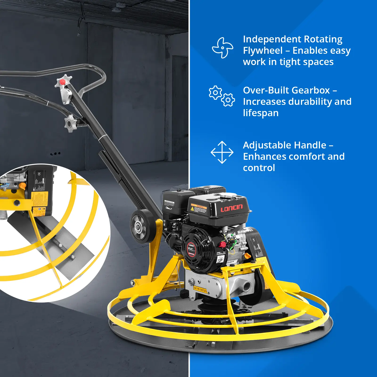 Talocheuse béton - 6,5 ch - de 60 à 100 tr/min (Diamètre du rotor: 92 cm)