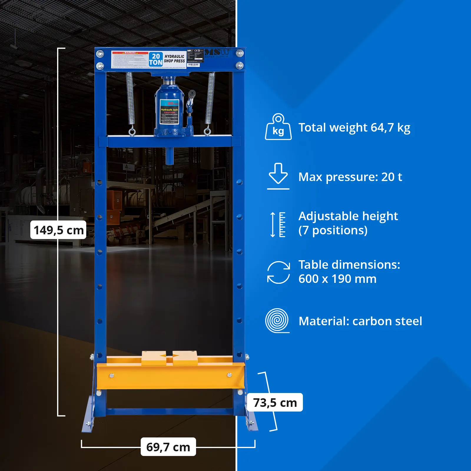 Werkstattpresse hydraulisch - 20 t Pressdruck (Pressdruck max.: 20 t)