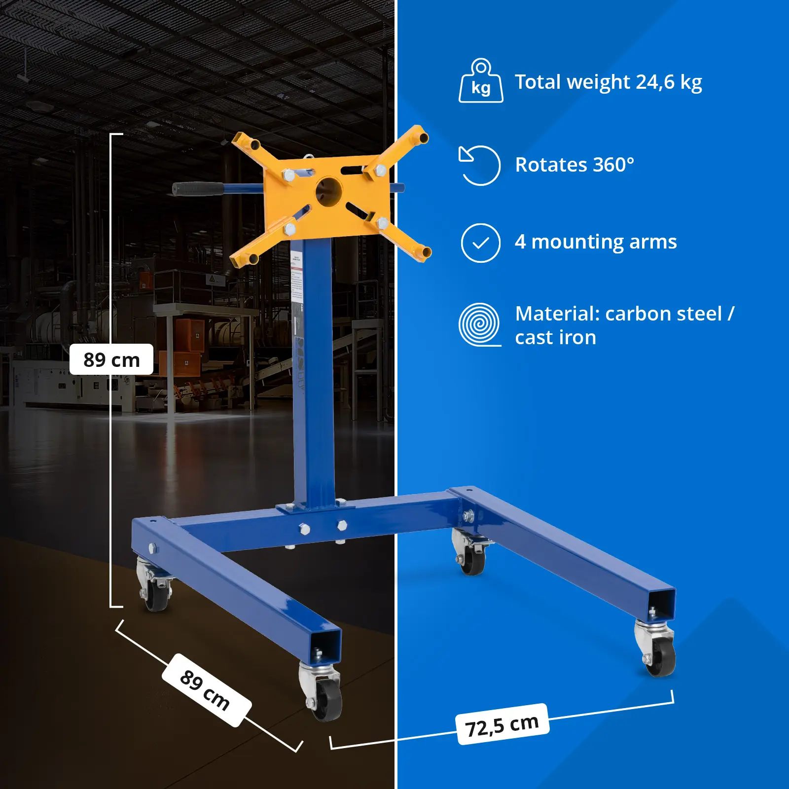 Soporte para motores - 680 kg - 4 ruedas (Diámetro de rueda/rodillo: 10 cm)