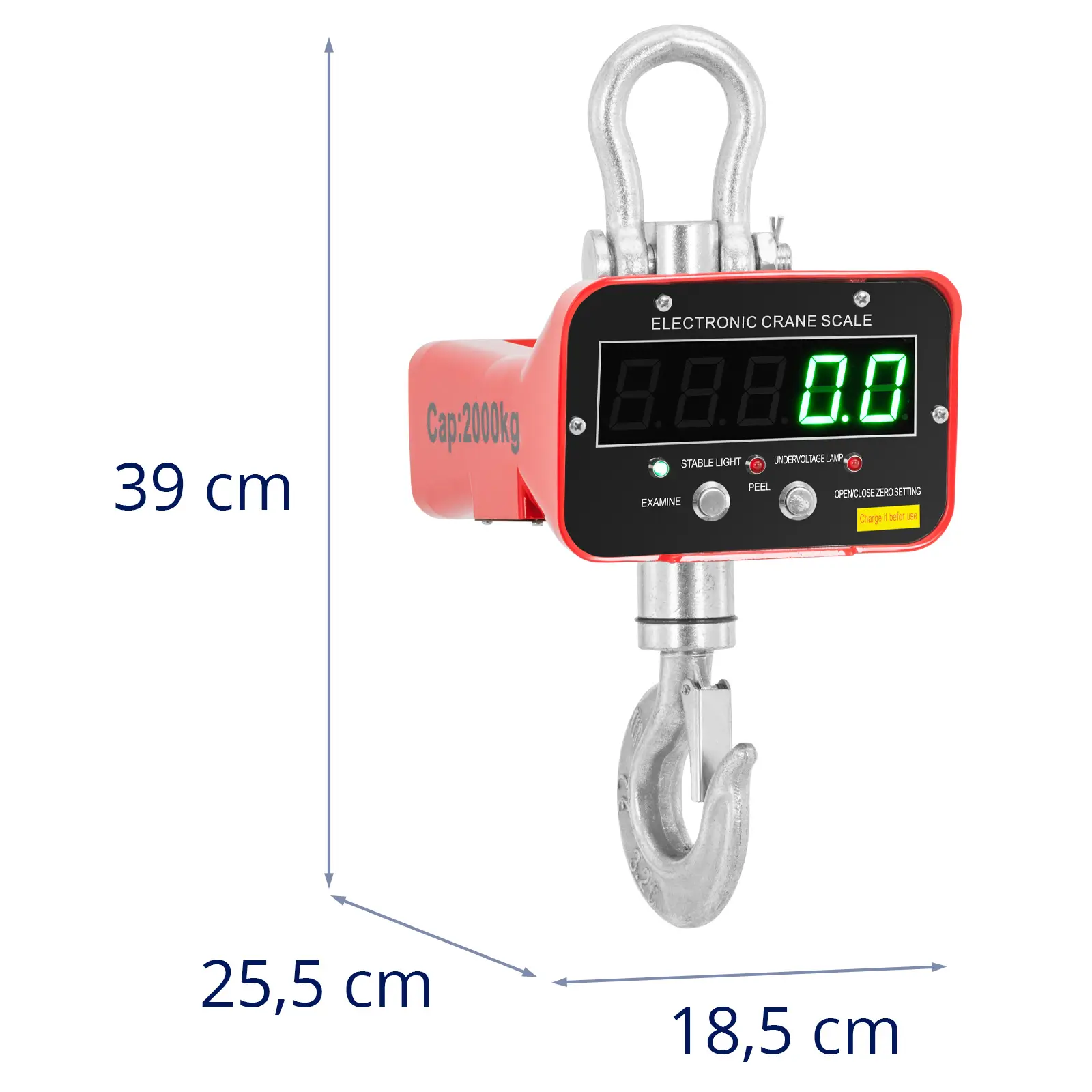 Balance suspendue - 2 000 kg / 1 kg - LED - Télécommande (Remise à zéro: Oui)