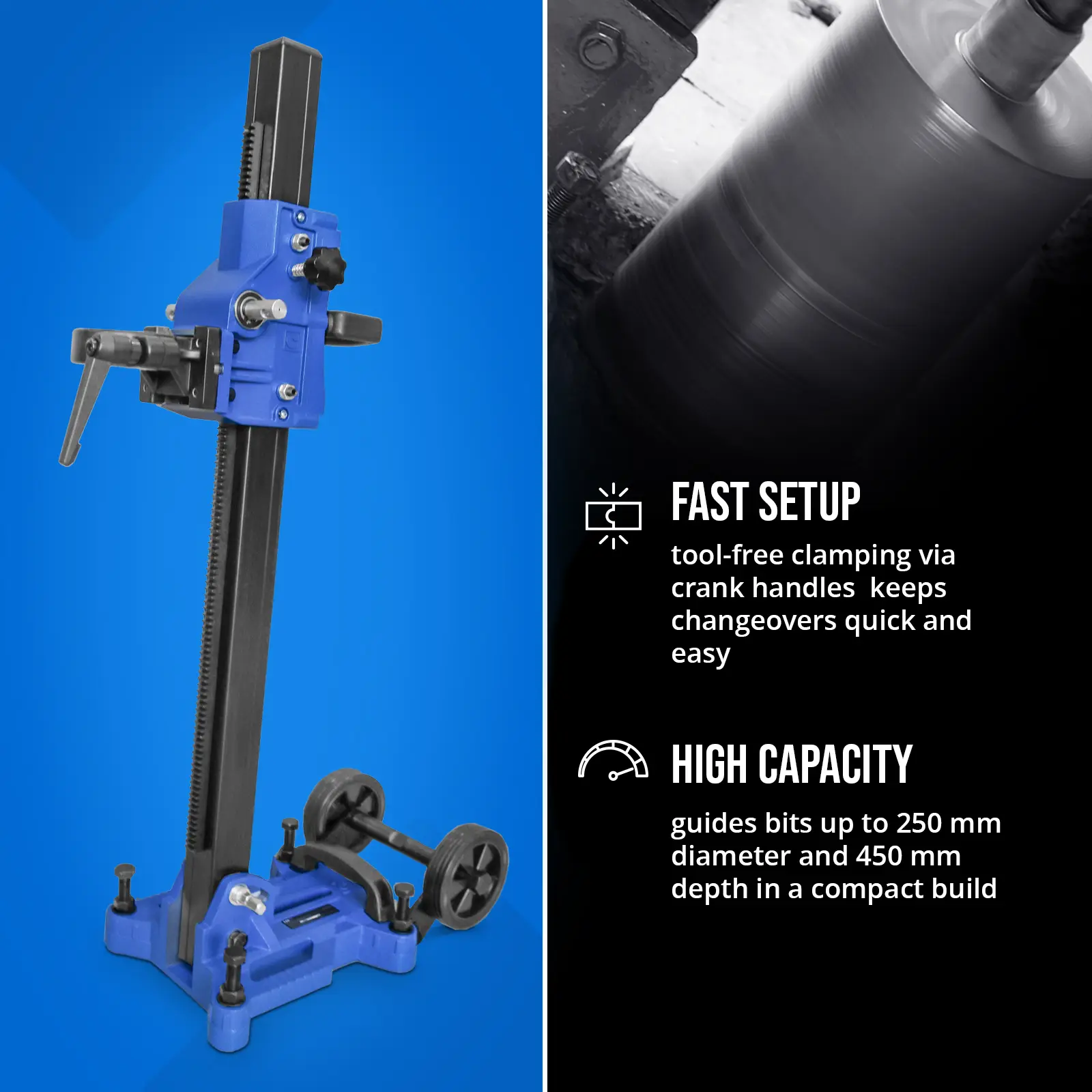 Core Drill Stand - drilling diameter up to 250 mm - 700 mm stroke (Travel length: 700 mm)