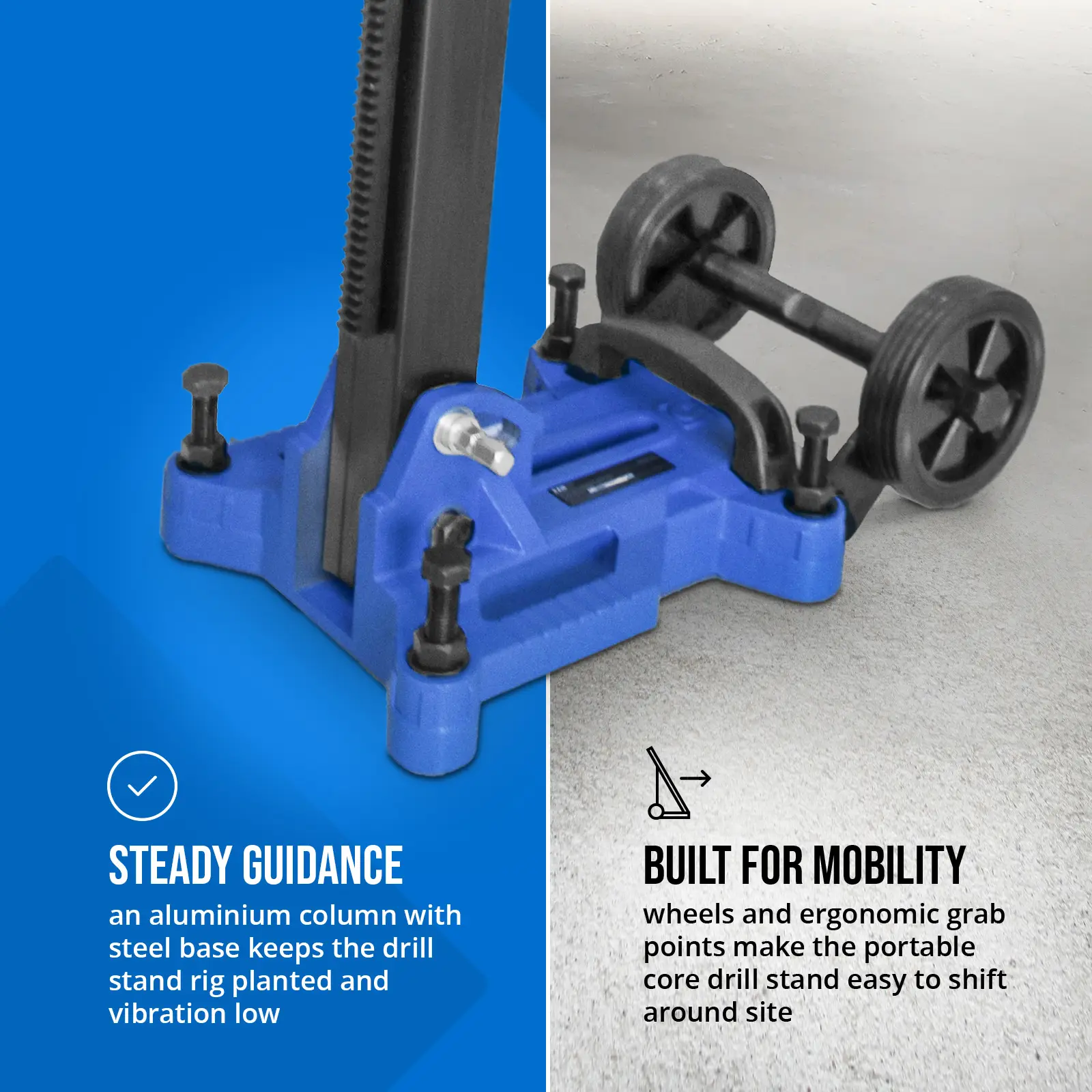 Core Drill Stand - drilling diameter up to 250 mm - 700 mm stroke (Material: Aluminium alloy)