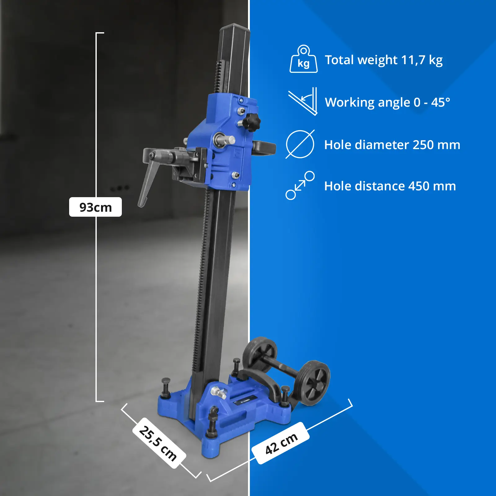 Core Drill Stand - drilling diameter up to 250 mm - 700 mm stroke (Colour: Black)